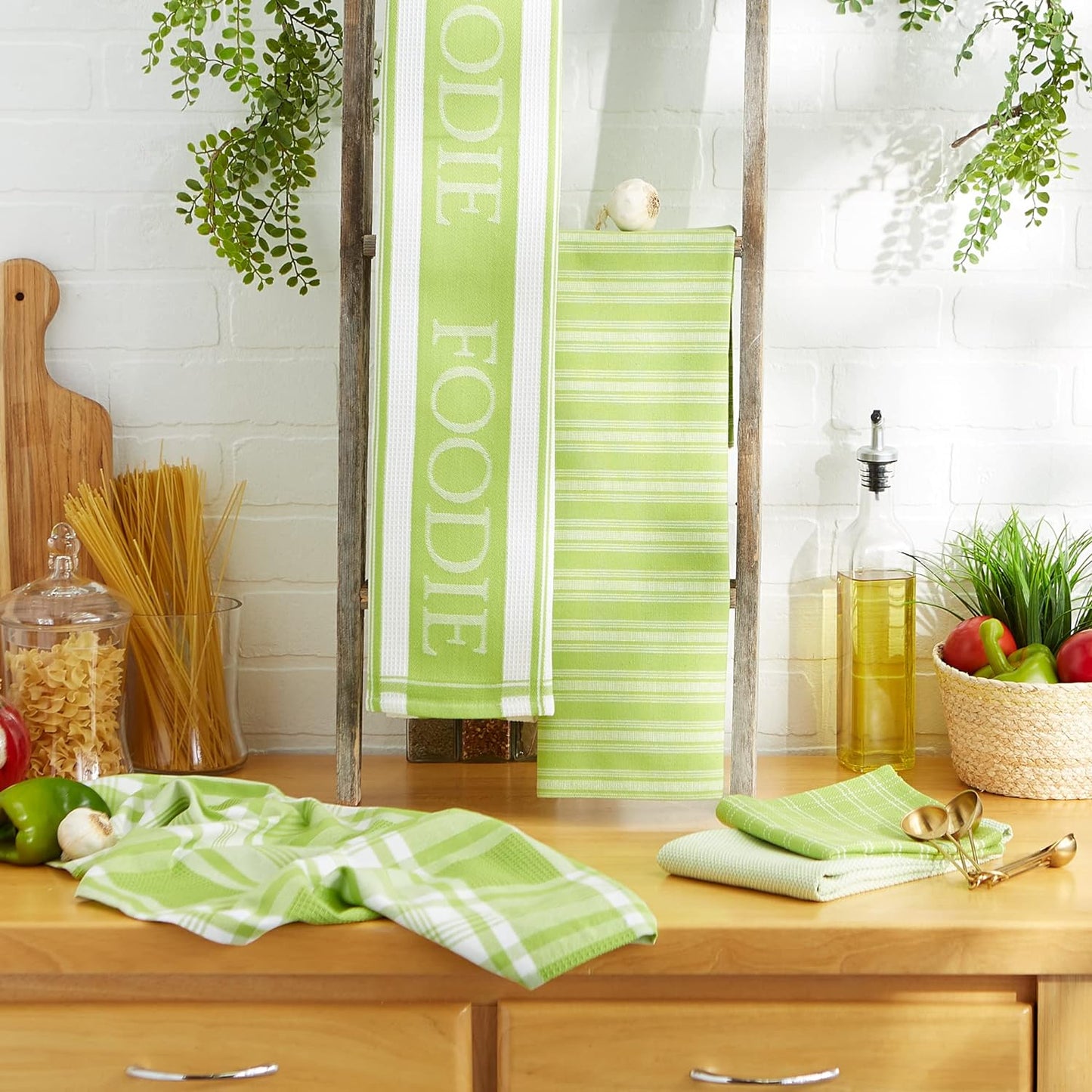 Everyday Collection Foodie Kitchen Set, Dishtowel & Dishcloth, Lime, 5 Piece