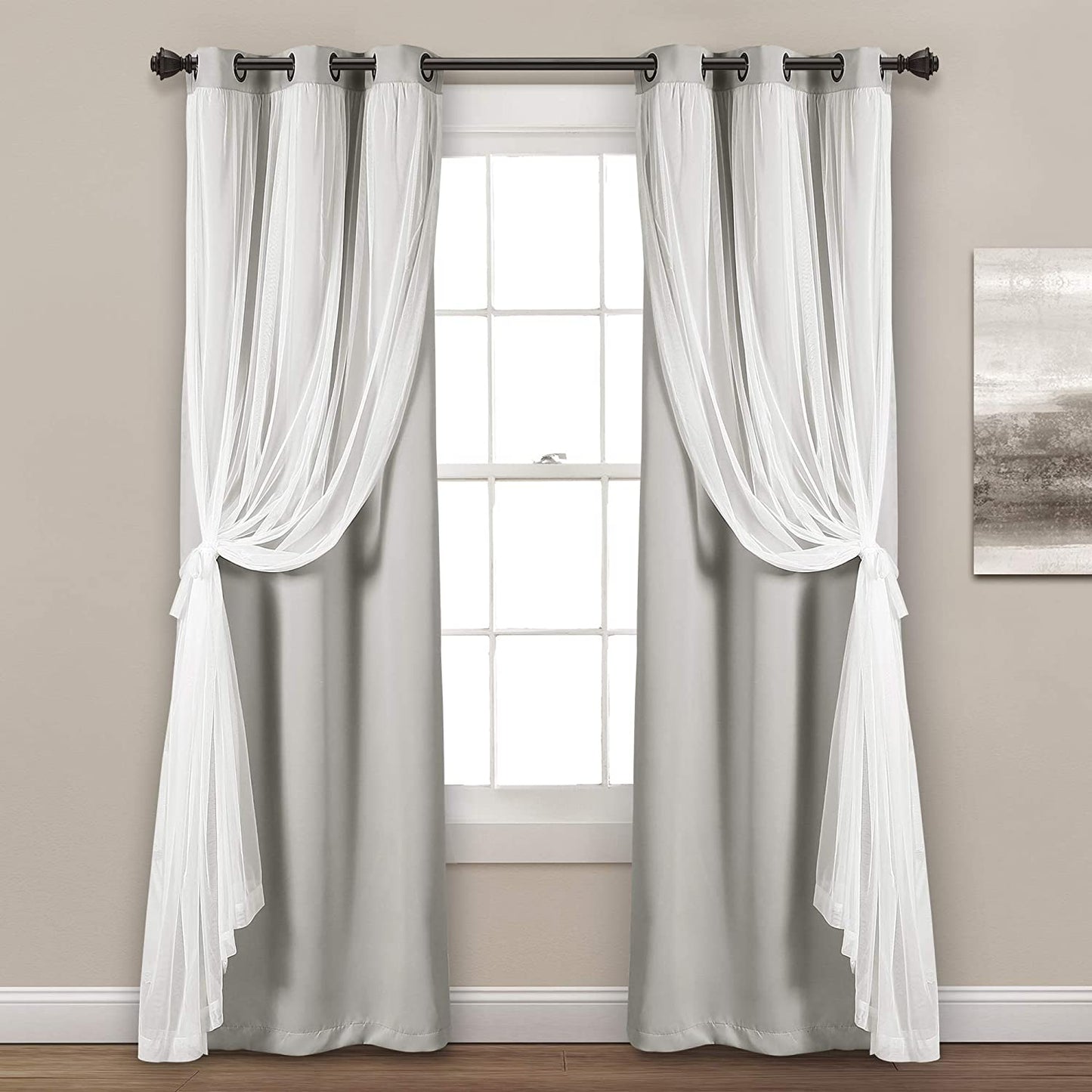 Sheer Grommet Curtains Panel with Insulated Blackout Lining, Room Darkening Window Curtain Set (Pair), 38"W X 108"L, Light Gray