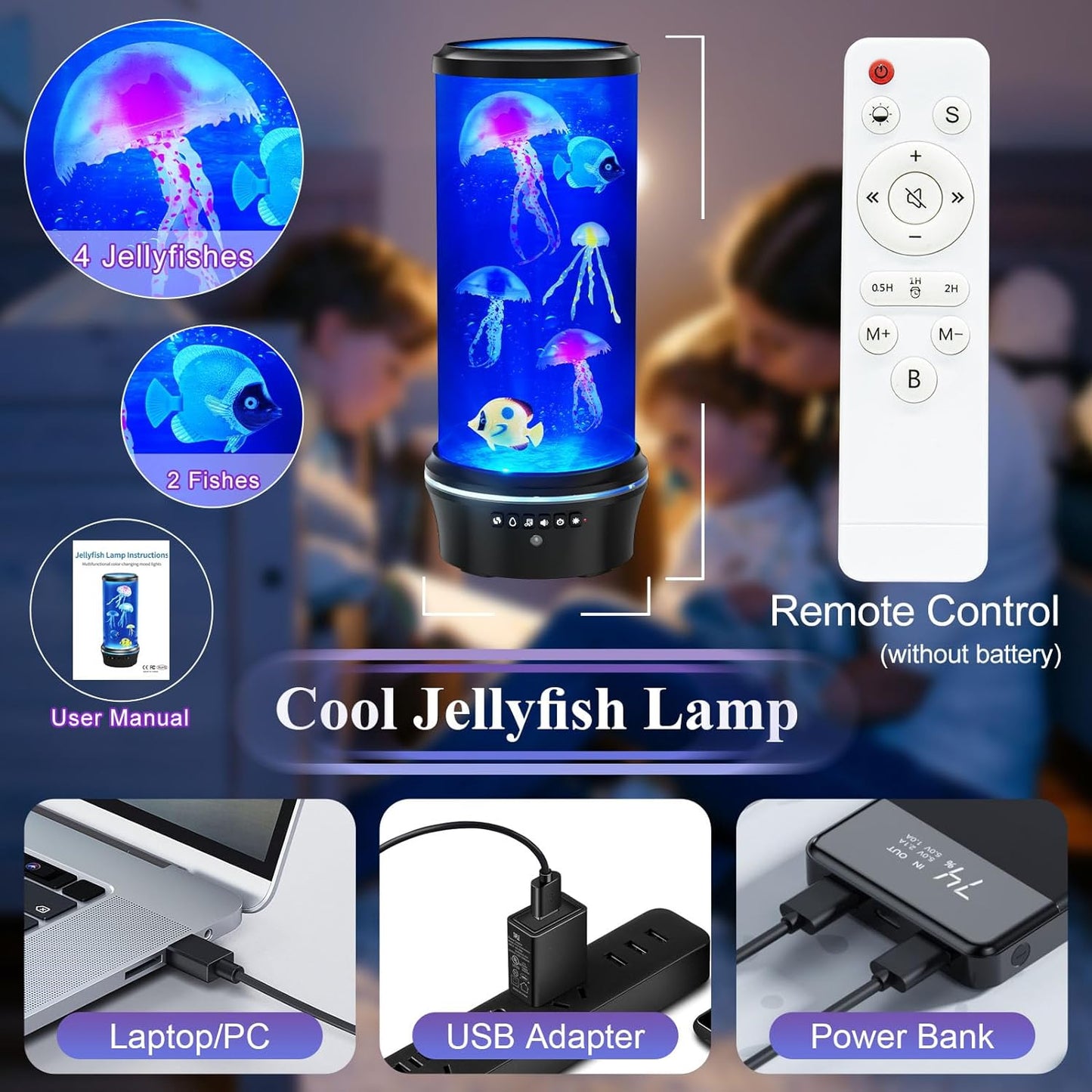 Jellyfish Lamp, Jellyfish Lava Lamp Table Lamp Night Light Mood Light like Aquarium, Home Decor LED Lights for Living Room Office Bedroom, Christmas Birthday Gifts for Kids, Adults, Teens and Girls