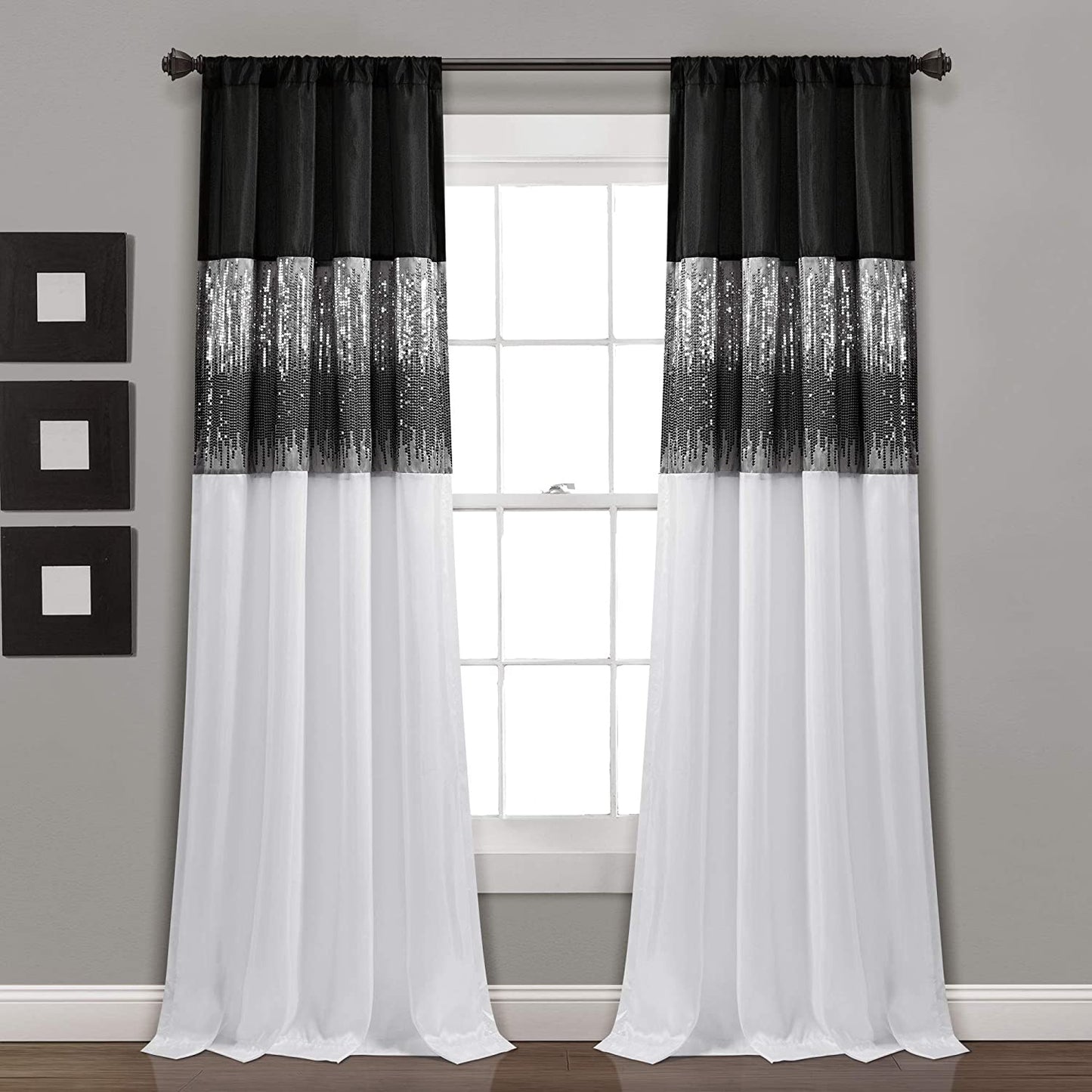 Night Sky Window Curtain Panel for Living, Bedroom, Dining Room (Single Curtain), 42"W X 84"L, Black & White