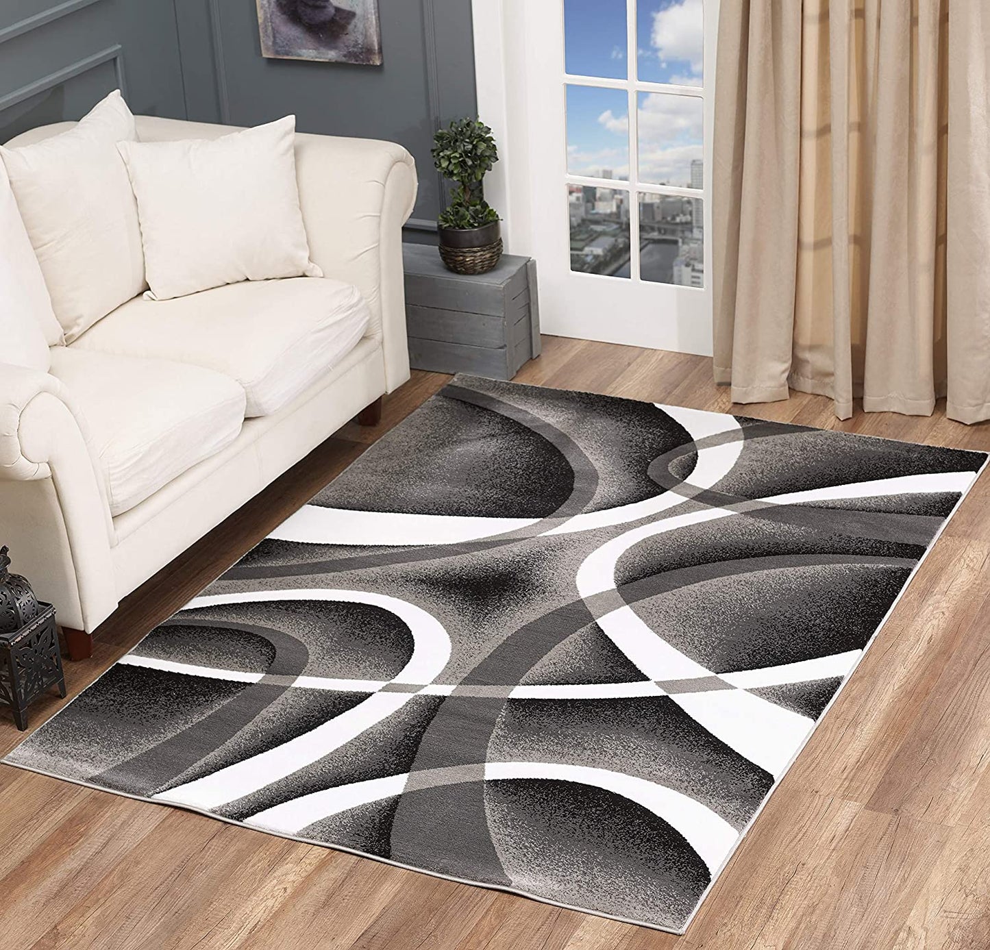 Gloryrugs Modern Area Rug 4X6 Grey Swirls Carpet