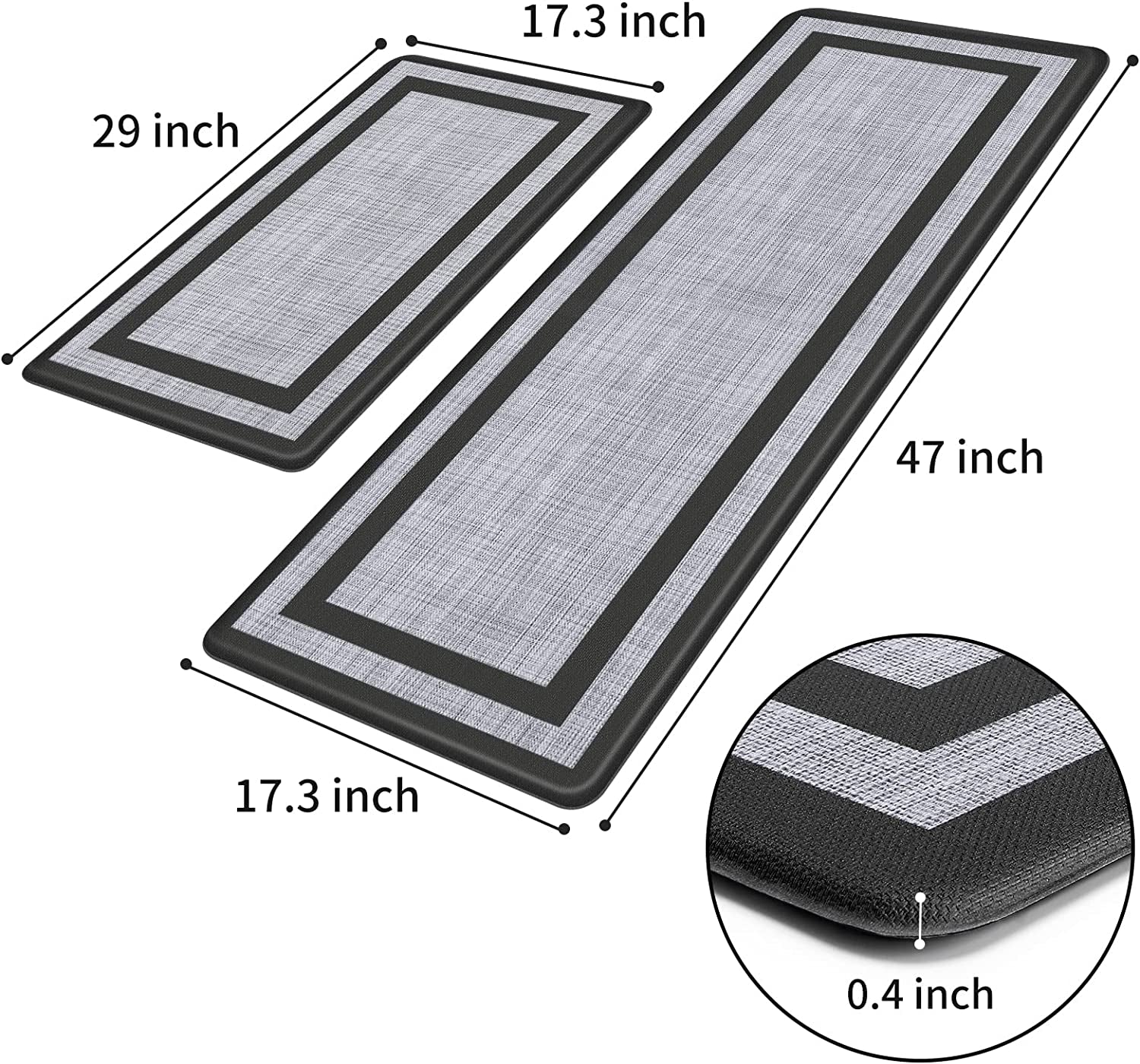 Kitchen Mat [2 PCS] Cushioned Anti-Fatigue Non-Skid Waterproof Rugs Ergonomic Comfort Standing Mat for Kitchen, Floor, Office, Sink, Laundry, Black and Gray