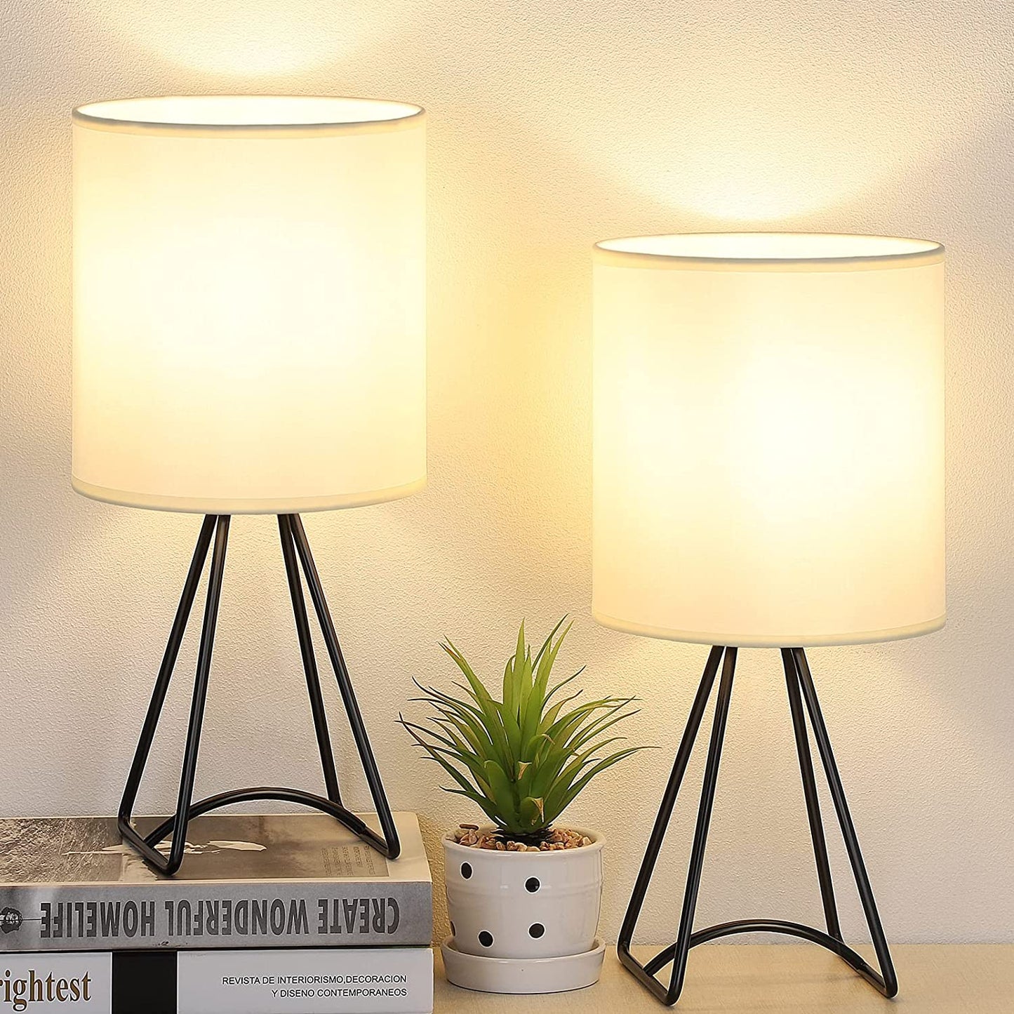 Table Lamps Set of 2, Black Metal Modern Lamp (Bulb Not Included)