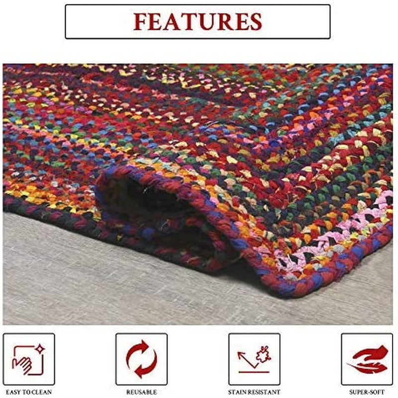Cotton Braided Colorful Carpet Multicolor, Rectangle, 3X5 Feet 