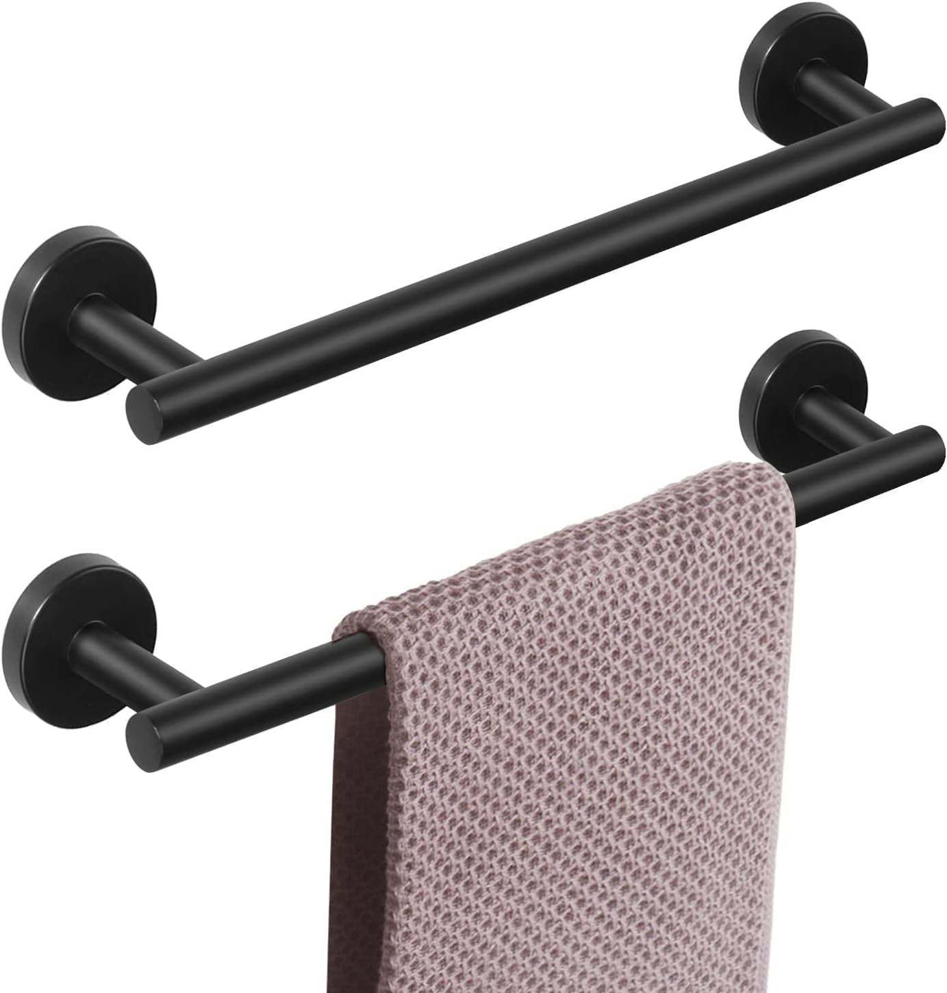 Bathroom Towel Bar, Bath Accessories Thicken Stainless Steel Shower Towel Rack for Bathroom, Towel Holder Wall Mounted (2 Pack, Matte Black, 16 Inch)