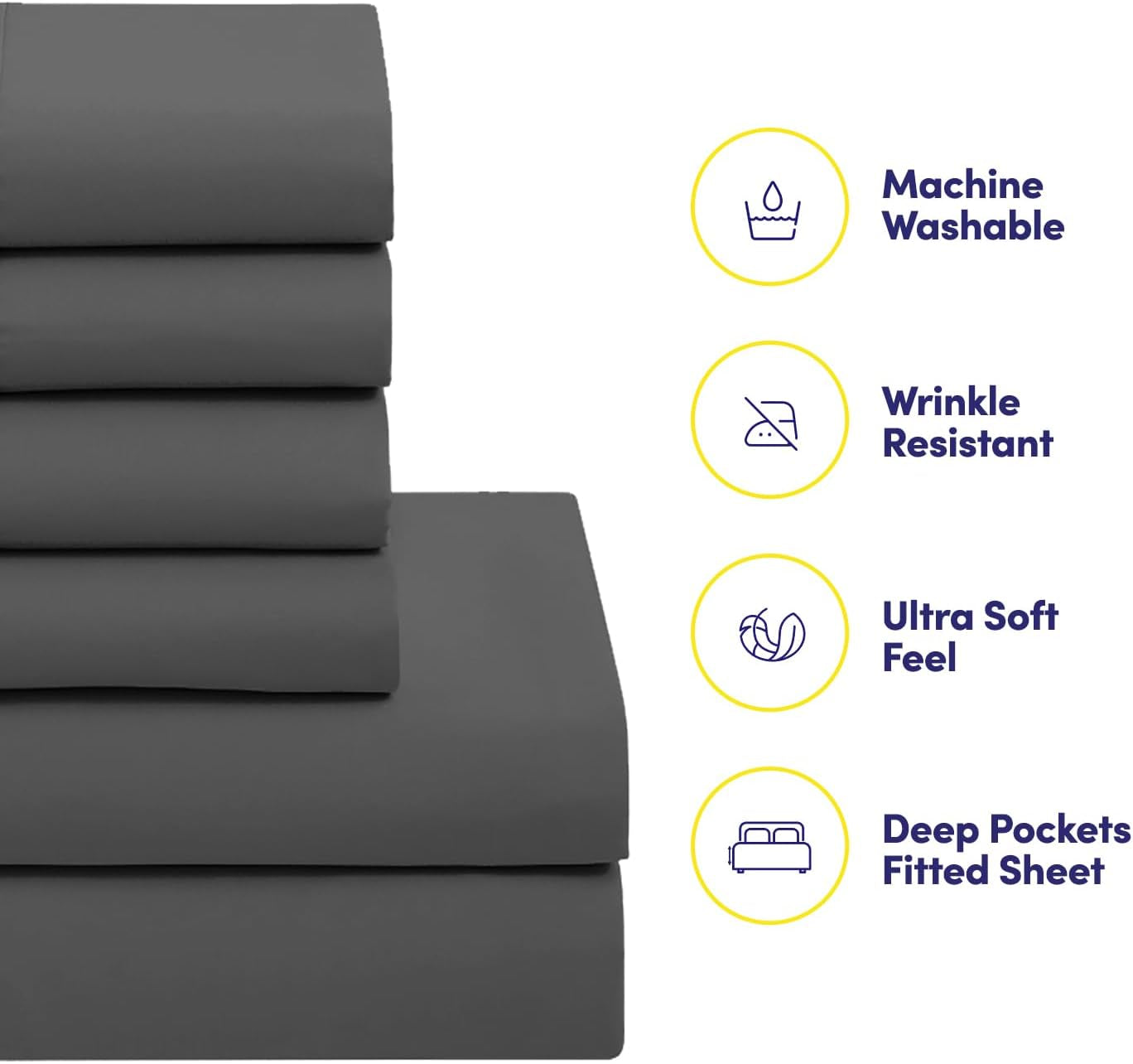 5 Piece Comforter Set Bag Solid Color All Season Soft down Alternative Blanket & Luxurious Microfiber Bed Sheets, Gray, Twin