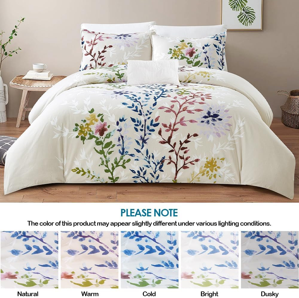 Style Quarters King Size Comforter Set - 4 Pieces 100% Cotton Soft and Comfort Floral Bedding Sets for All Season, Bed in a Bag with 108X94 Flower Comforter, 2 Shams & Decorative Pillow Dahlia