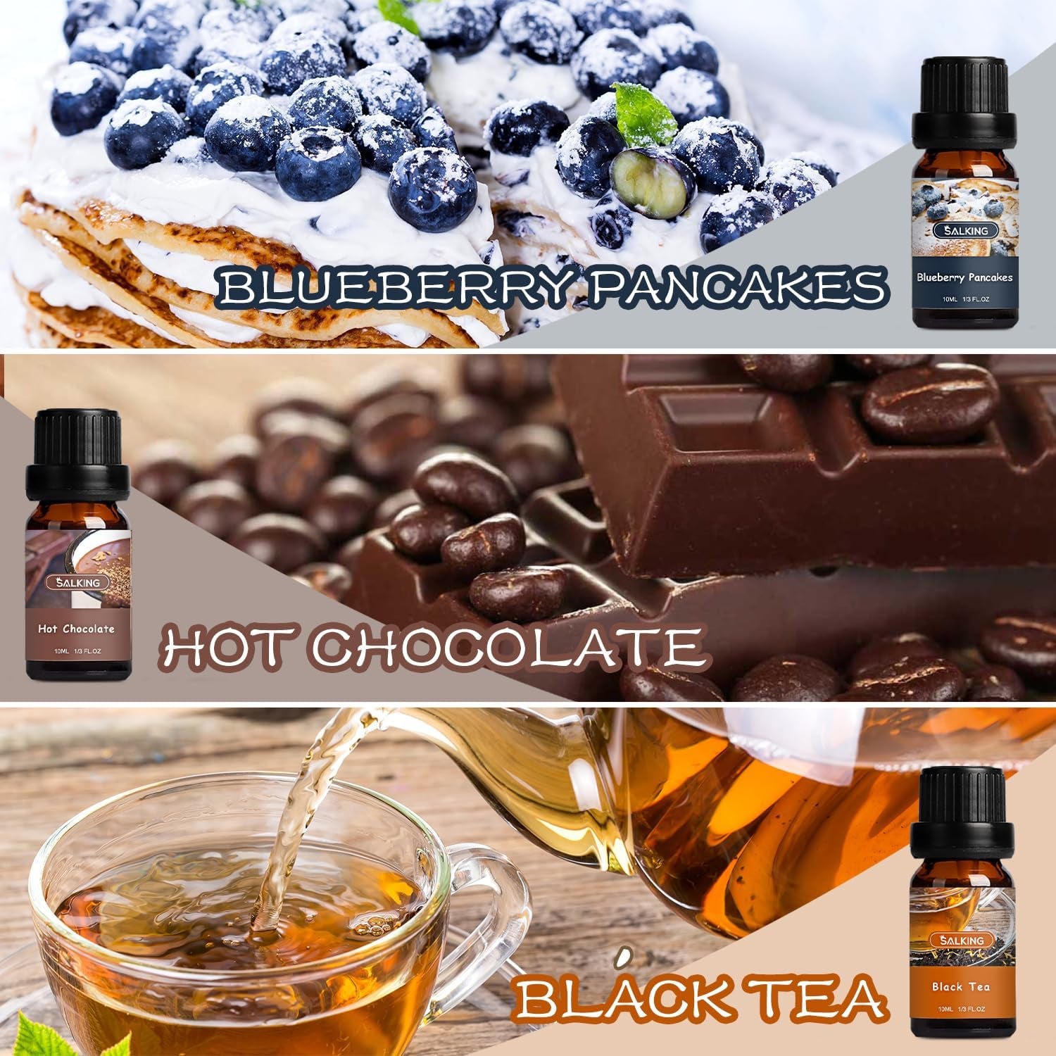 Coffee Shop Fragrance Oils Set, Premium Essential Oils Set for Diffuser, Scented Oil for Soap & Candle Making - Blueberry Pancakes, Coffee, Café Latte, Hot Chocolate, French Vanilla, Black Tea