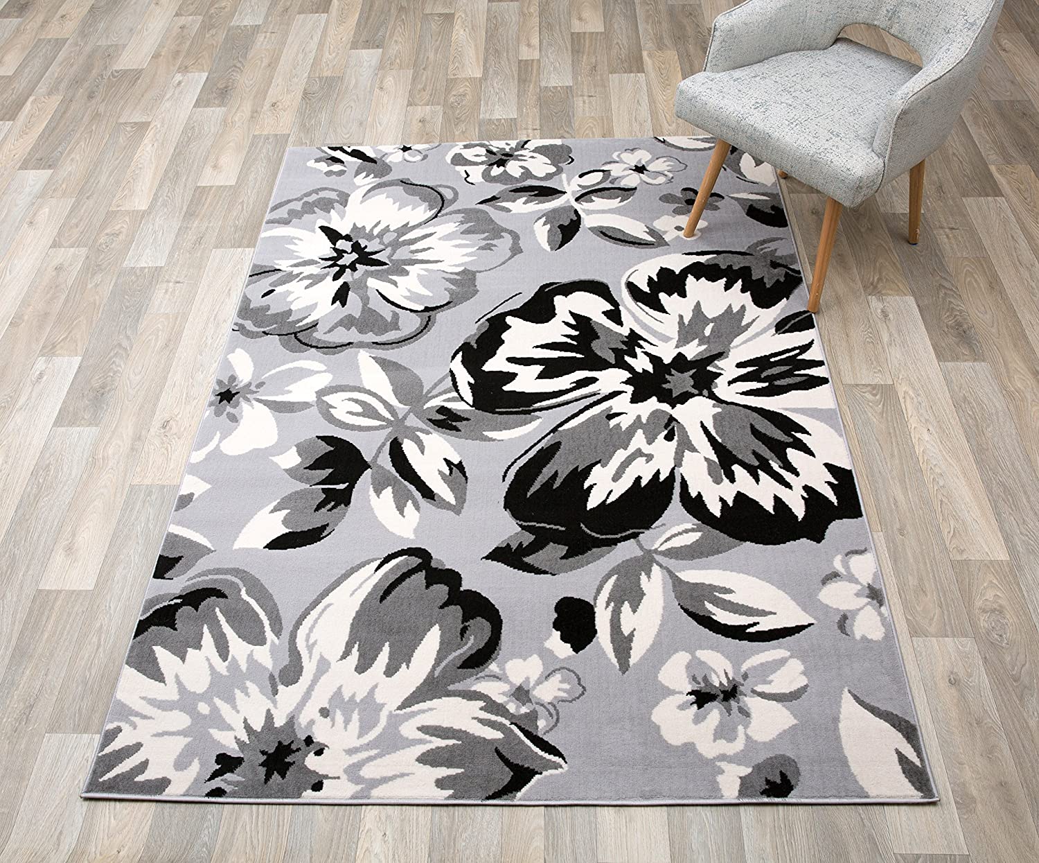 Modern Floral Area Rugs 3'1" X 5' Gray