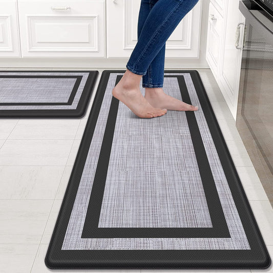 Kitchen Mat [2 PCS] Cushioned Anti-Fatigue Non-Skid Waterproof Rugs Ergonomic Comfort Standing Mat for Kitchen, Floor, Office, Sink, Laundry, Black and Gray