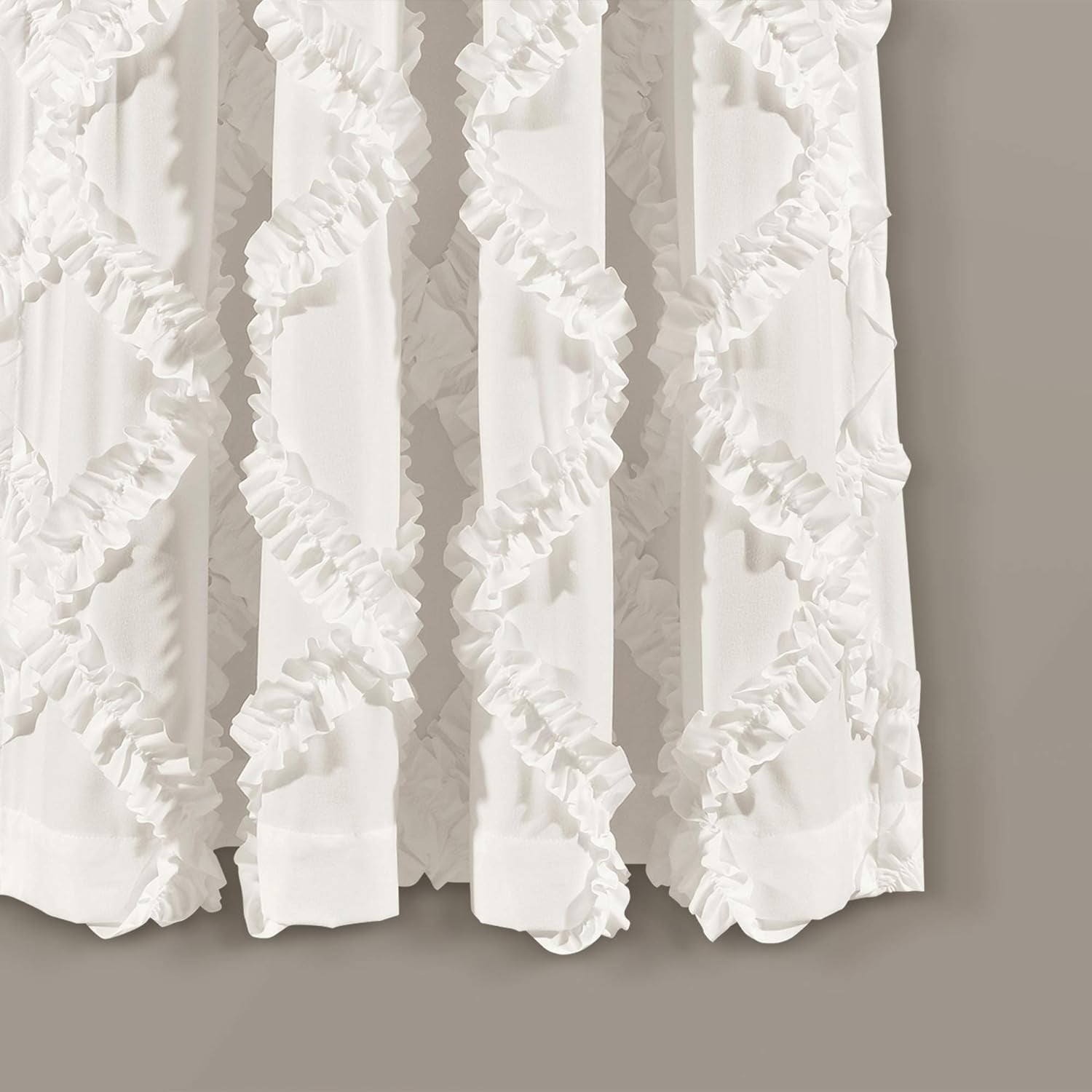 Ruffle Diamond Window Curtain Panel Pair, 63 in X 54 In, White