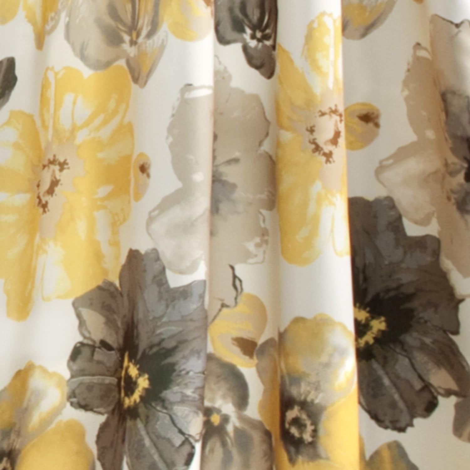 Leah Light Filtering Window Curtain Panel Pair Floral Insulated Grommet, 52"W X 95"L, Yellow and Gray