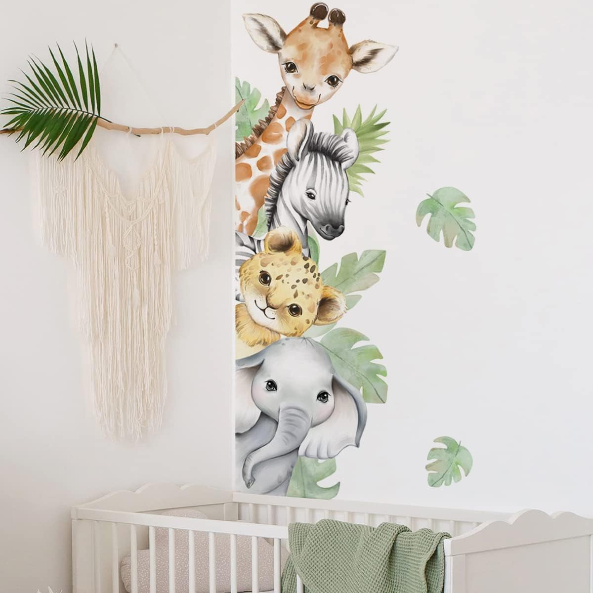 44.88 X 11.75 Inch Watercolor Jungle Animal Wall Decals Forest Animal Wall Sticker Elephant Lion Monkey Wall Decals for Baby Nursery Playroom Bedroom Classroom Kindergarten Wall Decor