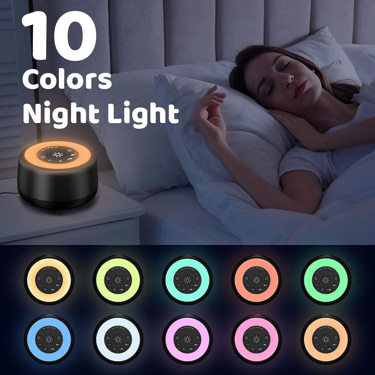 Sound White Noise Machine with 25 Soothing Sounds and 10 Colors Warm Night Light 4 Brightness Levels 32 Volume Levels 5 Timer and Memory Function Perfect for Baby Kids Adults Seniors Sleeping
