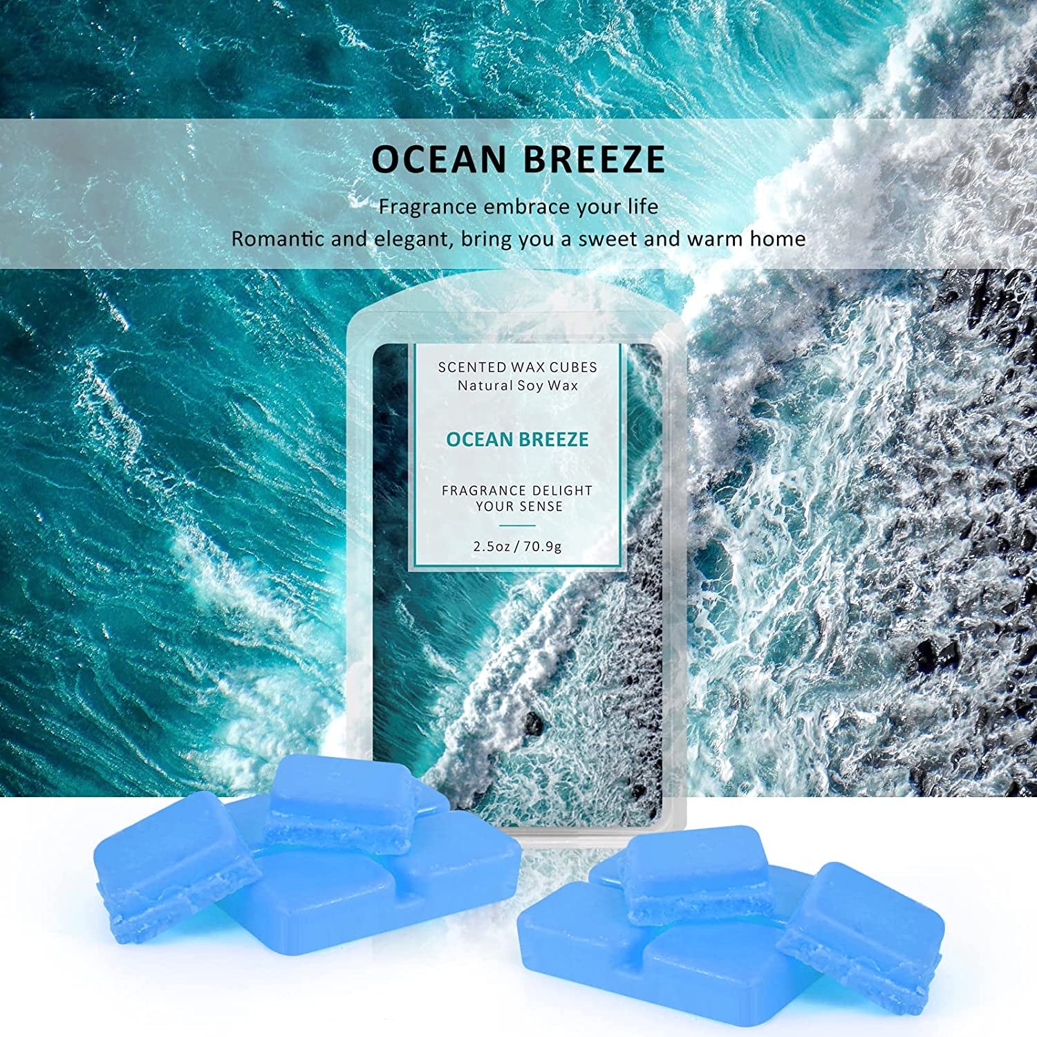Scented Wax Melts, Wax Melts Wax Cubes, Soy Wax Cubes for Warmer Wax Melts Gift Set Ocean Breeze, Fresh Linen, Bohemia Forest, Winds in Summer (4 X 2.5Oz)