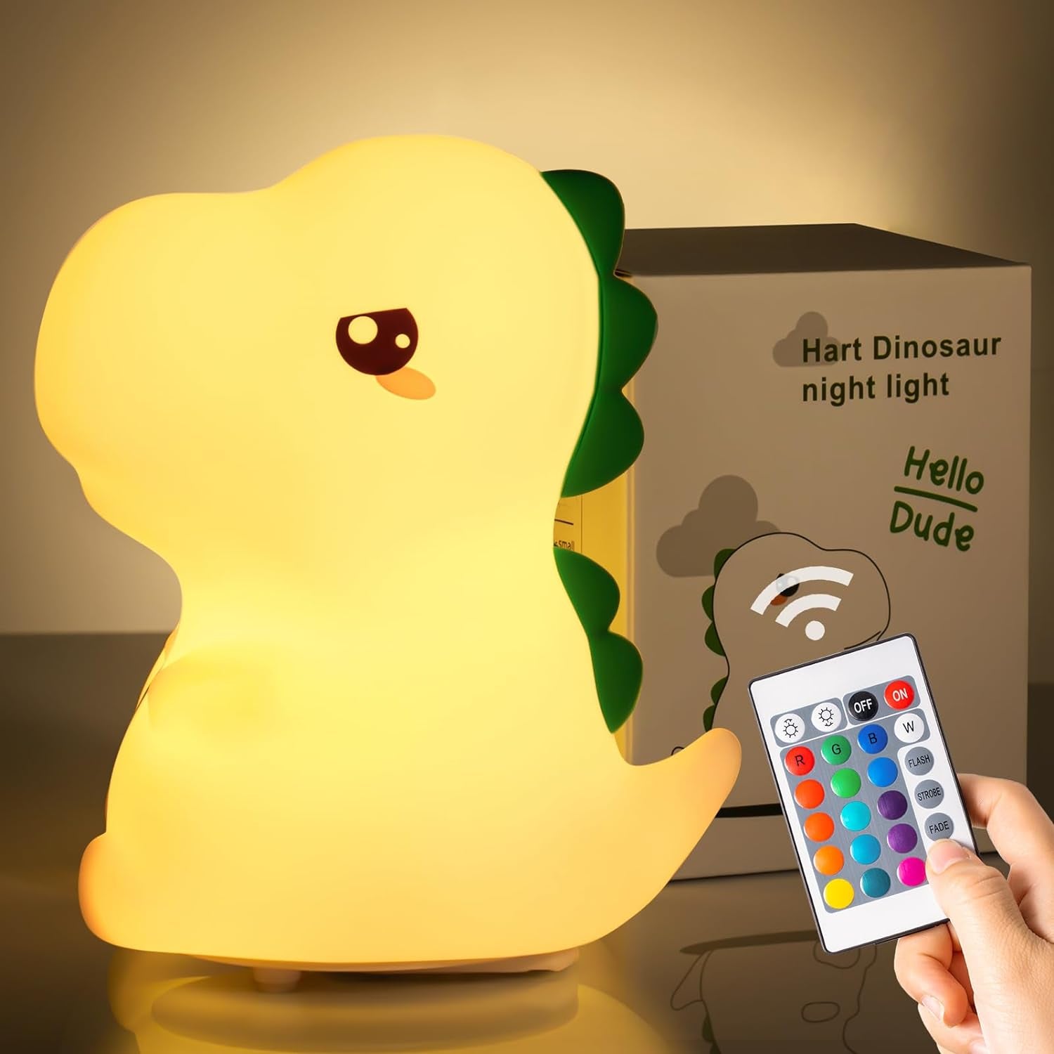 Dinosaur Cute Night Light Lamp, 16 Colors, USB Rechargeable, Silicone Material, Safe for Kids