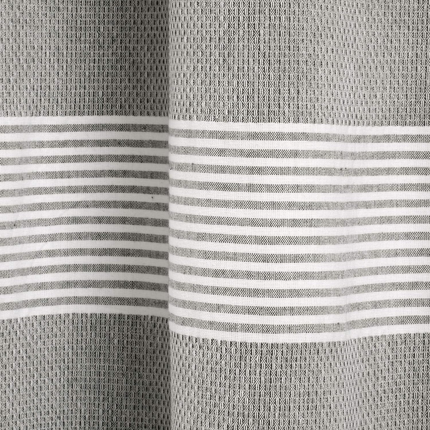 Tucker Stripe Yarn Dyed Cotton Knotted Tassel Window Curtain Panel Pair, 84" X 40", Gray
