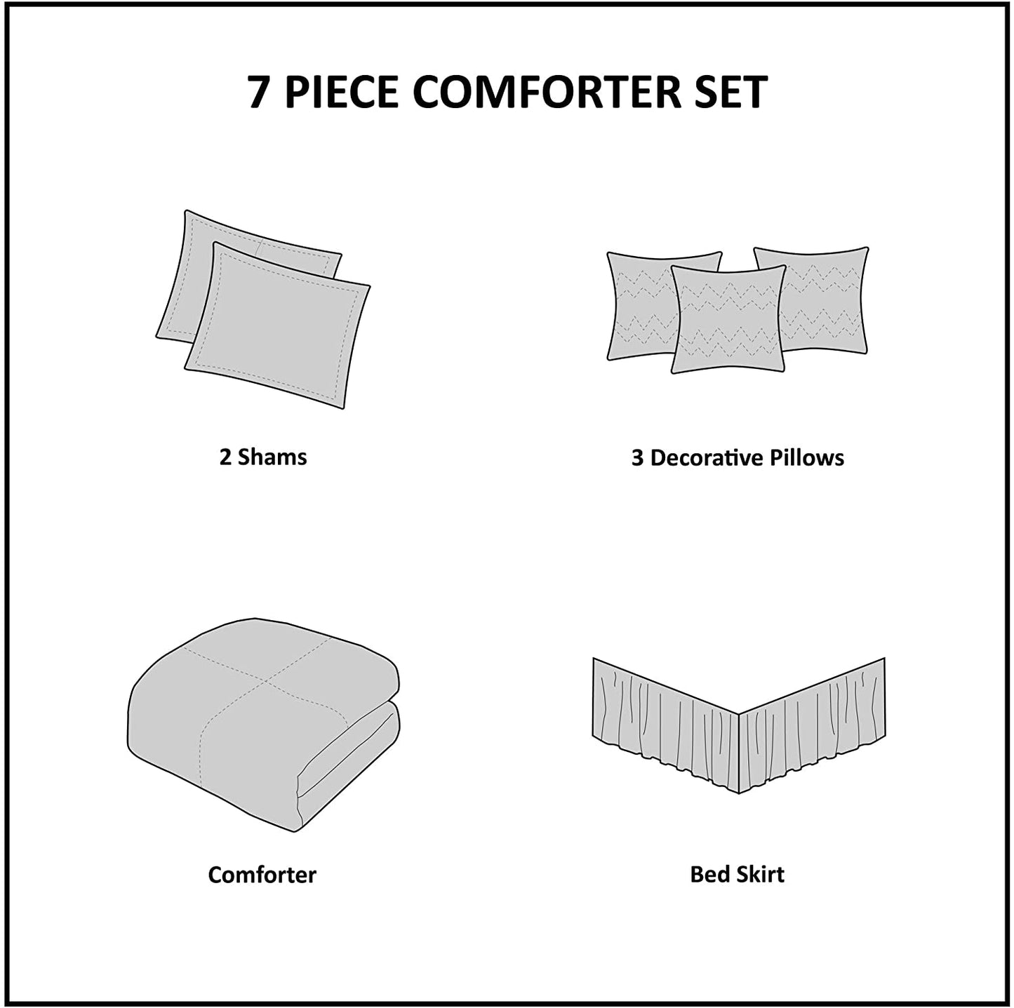 Ridge Comforter Set-Cabin Lodge Plaid Herringbone Design All Season down Alternative Cozy Bedding with Matching Bedskirt, Shams, Decorative Pillow, Queen(90"X90"), Neutral 7 Piece