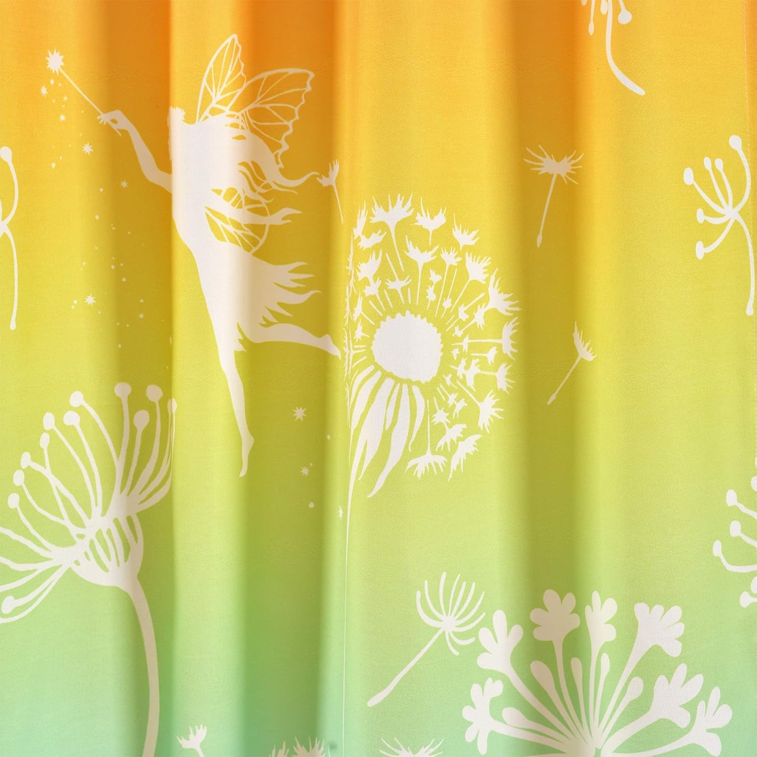 Dandelion Fairy Ombre Window Curtain Panel, Pair, 52"W X 84"L, Pastel Rainbow - Whimsical Floral Fantasy Curtains for Kids Room