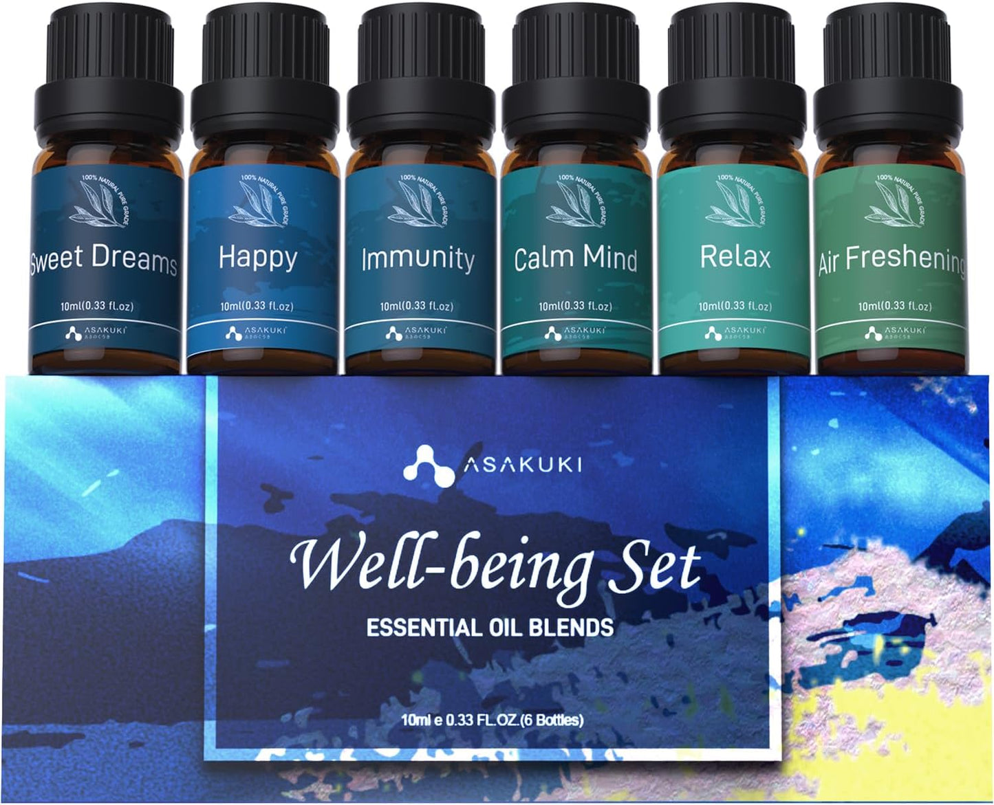 Essential Oil Blends Set for Diffusers for Home, Well-Being Gift Kit- Calming, Dreams, Breathe, Relaxing, Mood, Fresh Air Aromatherapy Oils for Humidifiers, Massage, 6X10Ml