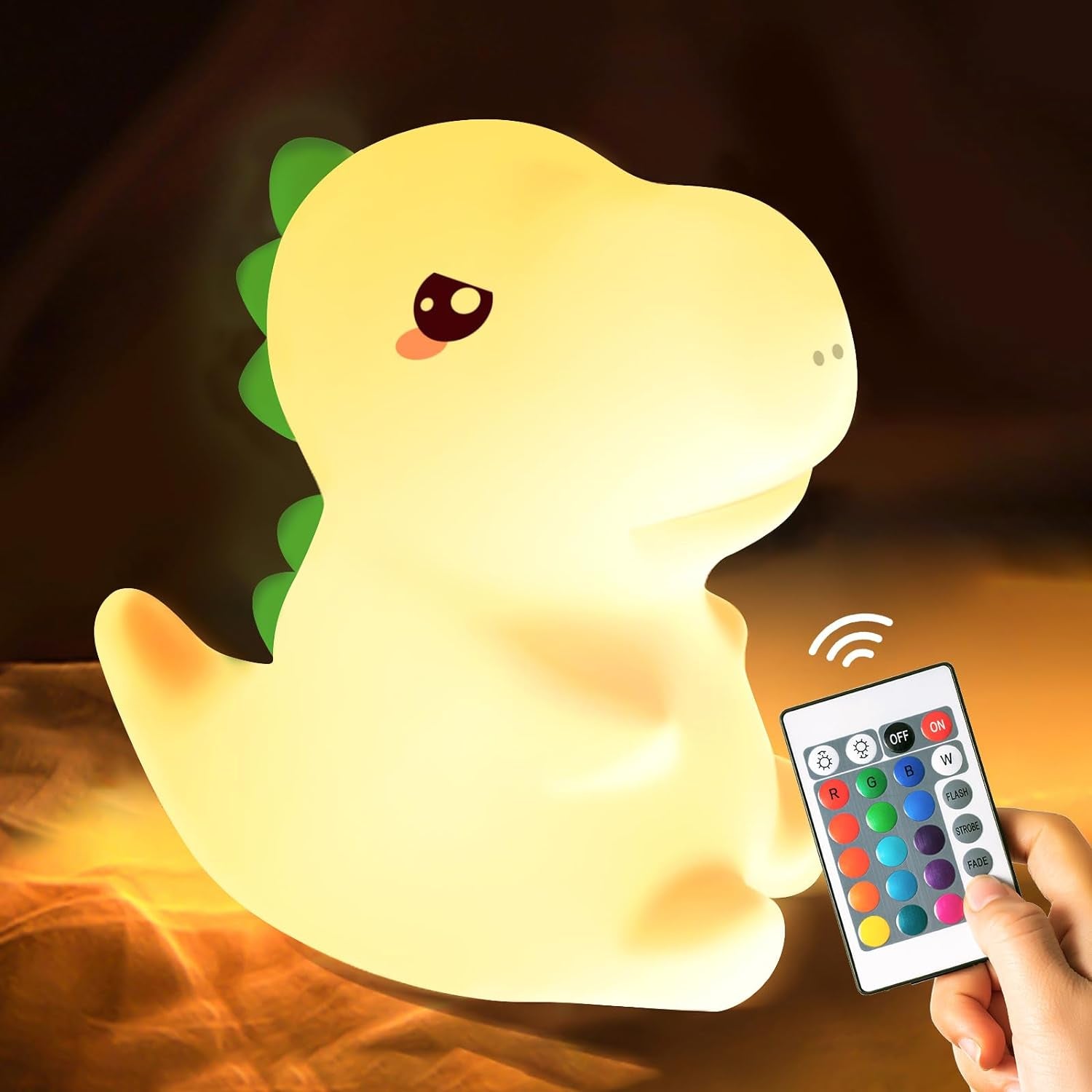 Dinosaur Cute Night Light Lamp, 16 Colors, USB Rechargeable, Silicone Material, Safe for Kids