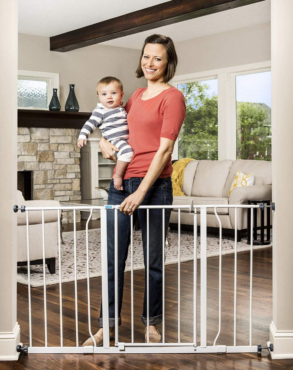 Easy Open 47-Inch Super Wide Walk Thru Baby Gate, Bonus Kit, Includes 4-Inch and 12-Inch Extension Kit, 4 Pack Pressure Mount Kit and 4 Wall Cups and Mounting Kit , 11 Count (Pack of 1),White