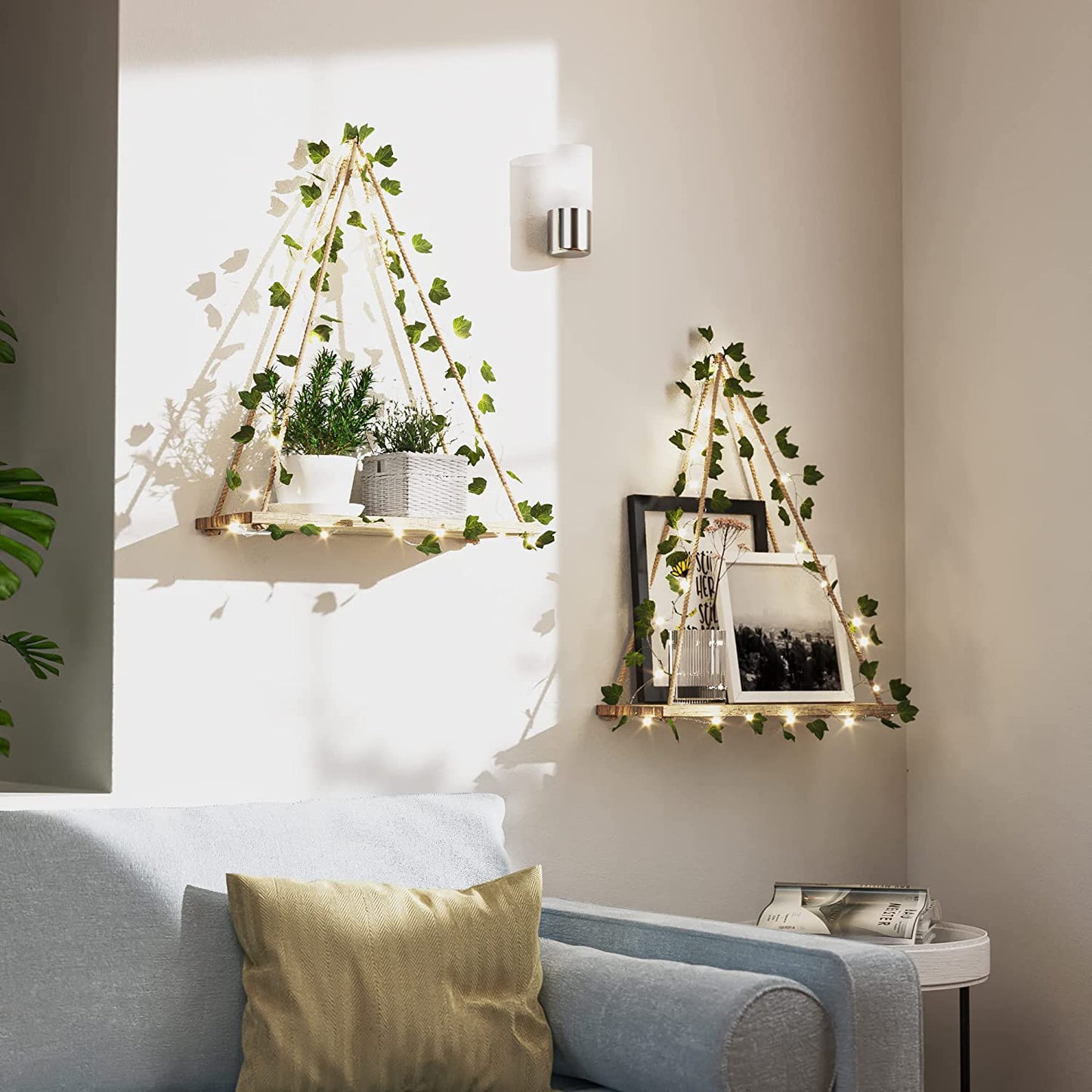 Artificial Ivy Led-Strip Wall Hanging Shelves Set of 2