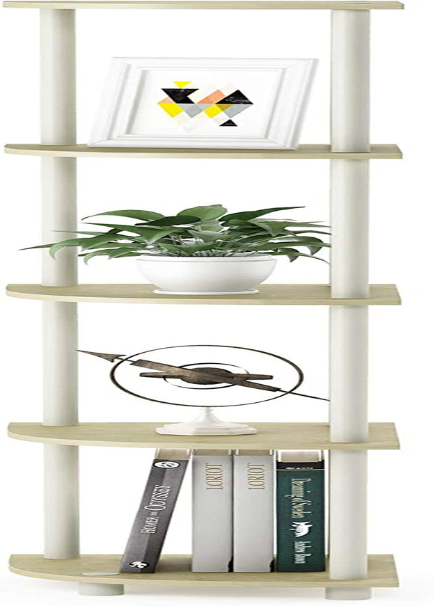 5 Tier Corner Display Rack Multipurpose Shelving Unit, 1-Pack, Cream Faux Marble/White