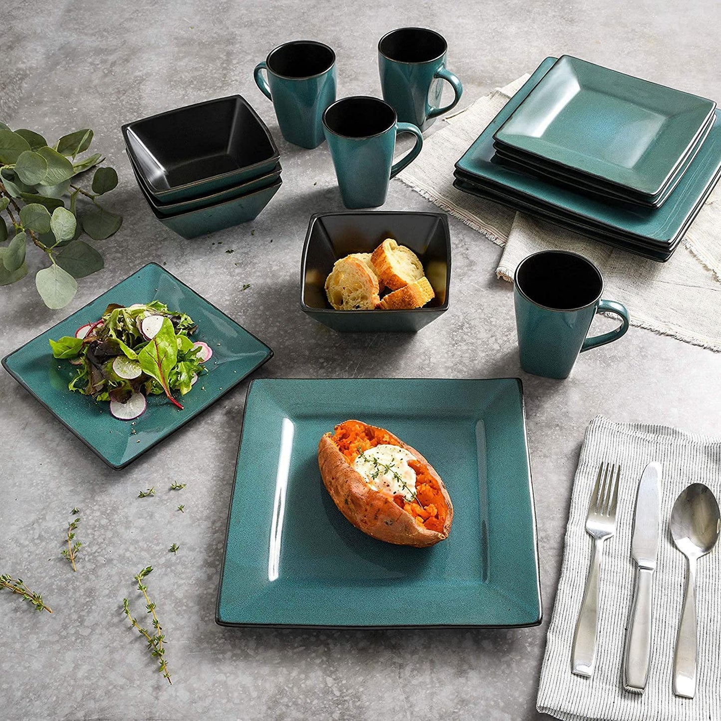 Elite Kiesling 16 Piece Dinnerware Set, Turquoise