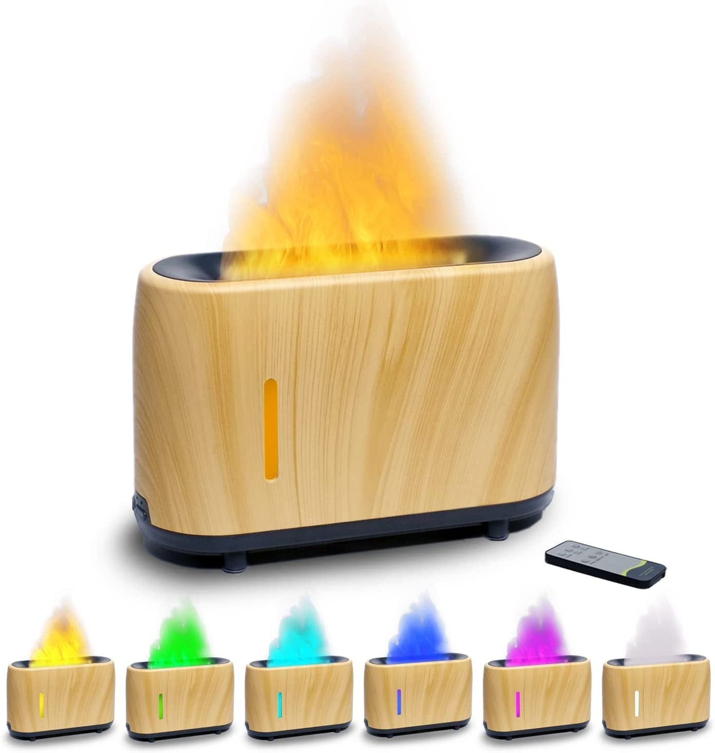 Flame Diffuser Humidifier 7 Flame Colors,Essential Oil Aroma Therapy Diffuser with Waterless Auto-Off Protection,Fire Air Diffuser for Home,Office,Bedroom Wood Grain