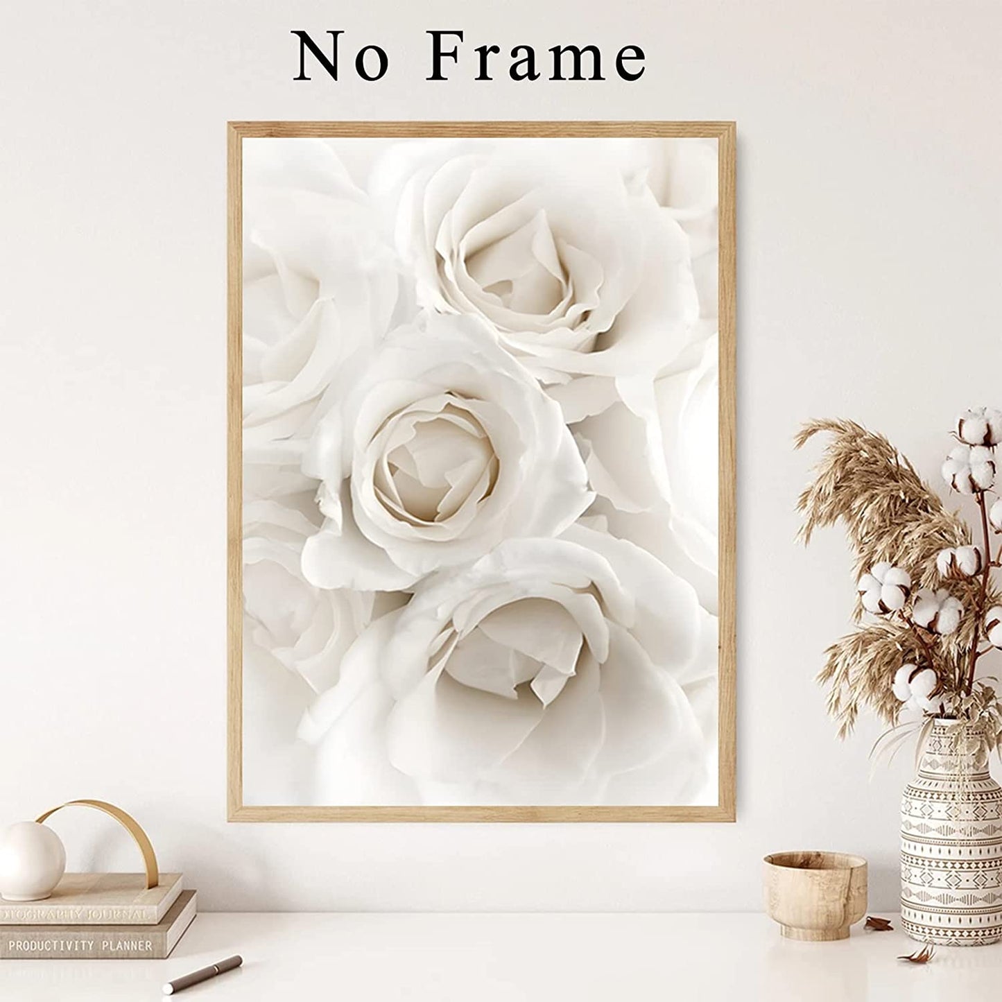 White Rose Canvas Wall Art White Flowers Picture 16X24Inchx3 Frameless