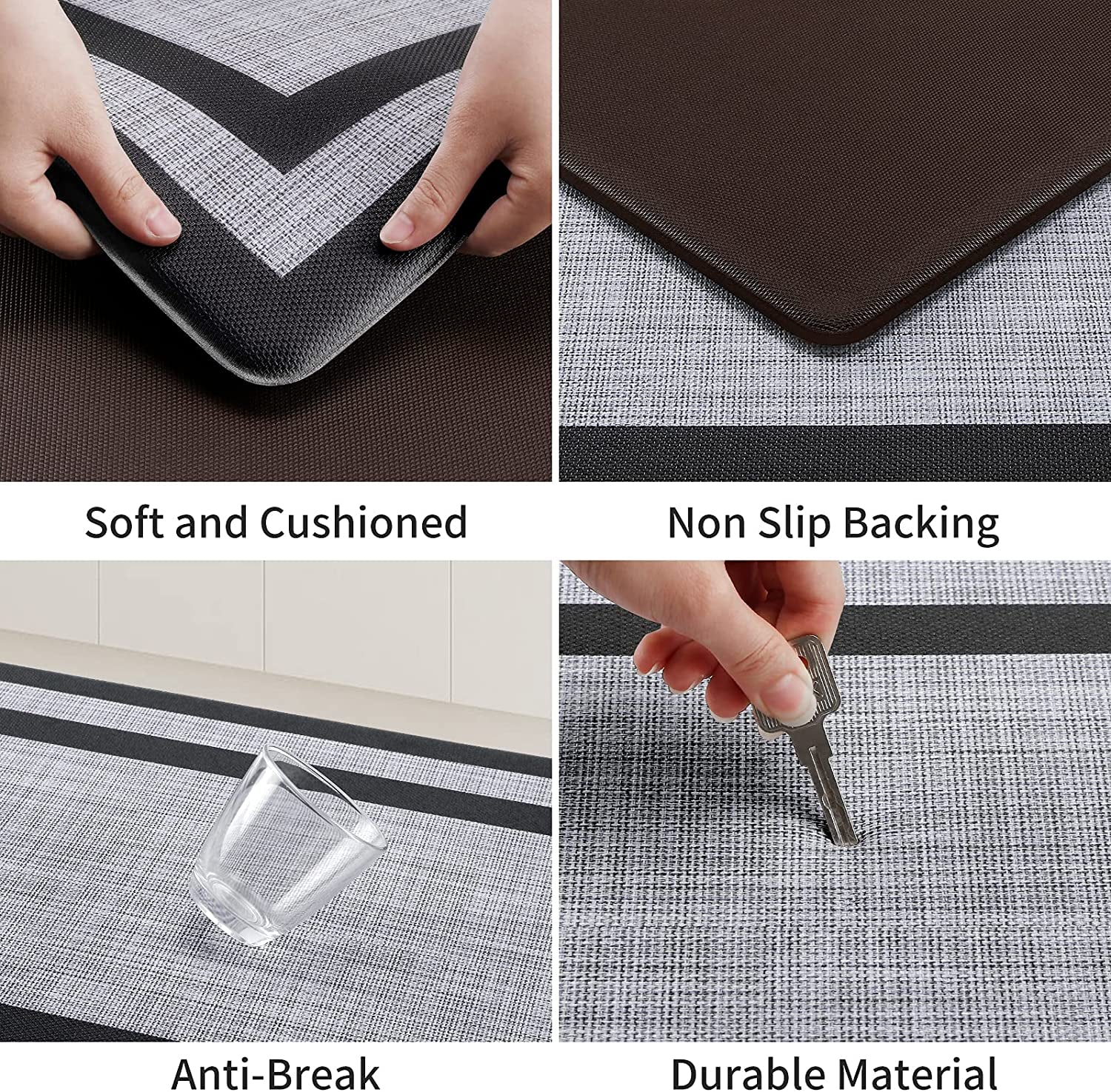 Kitchen Mat [2 PCS] Cushioned Anti-Fatigue Non-Skid Waterproof Rugs Ergonomic Comfort Standing Mat for Kitchen, Floor, Office, Sink, Laundry, Black and Gray