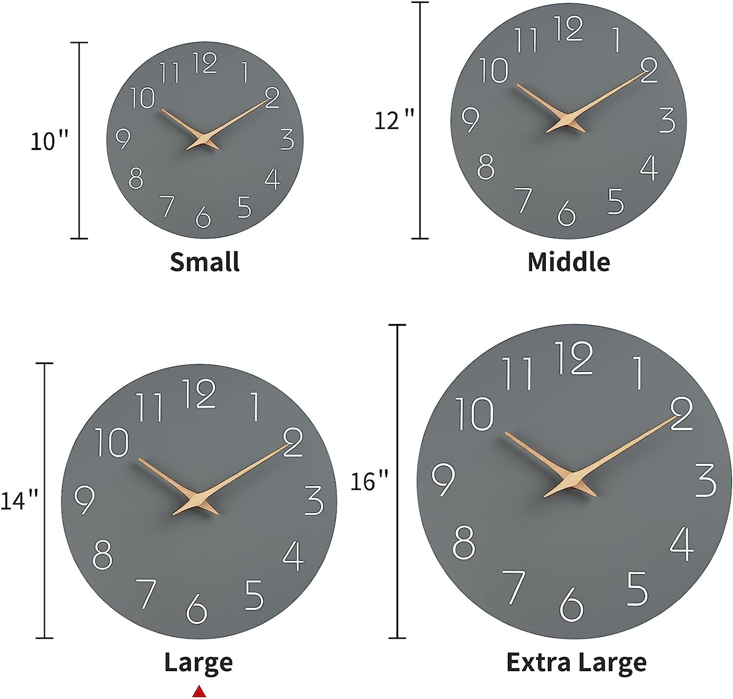 Wall Clock 14 Inch Battery Operated Silent Non-Ticking, Simple Modern Woode (Gray)