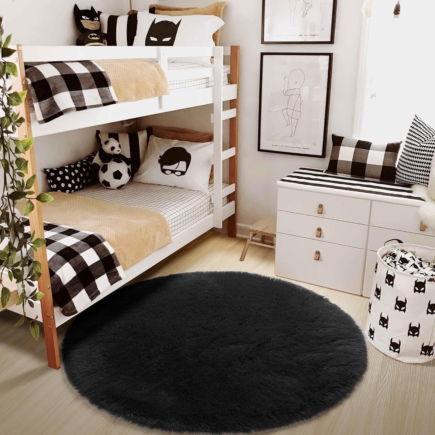 Fluffy Round/Circle Rug 4'X4' ,Black Furry Carpet for Teen'S Room,Shaggy Circular Fuzzy Plush Rug for Bedroom Kids Nursery Room, for Dorm,Black ,Cute Room Decor for Baby