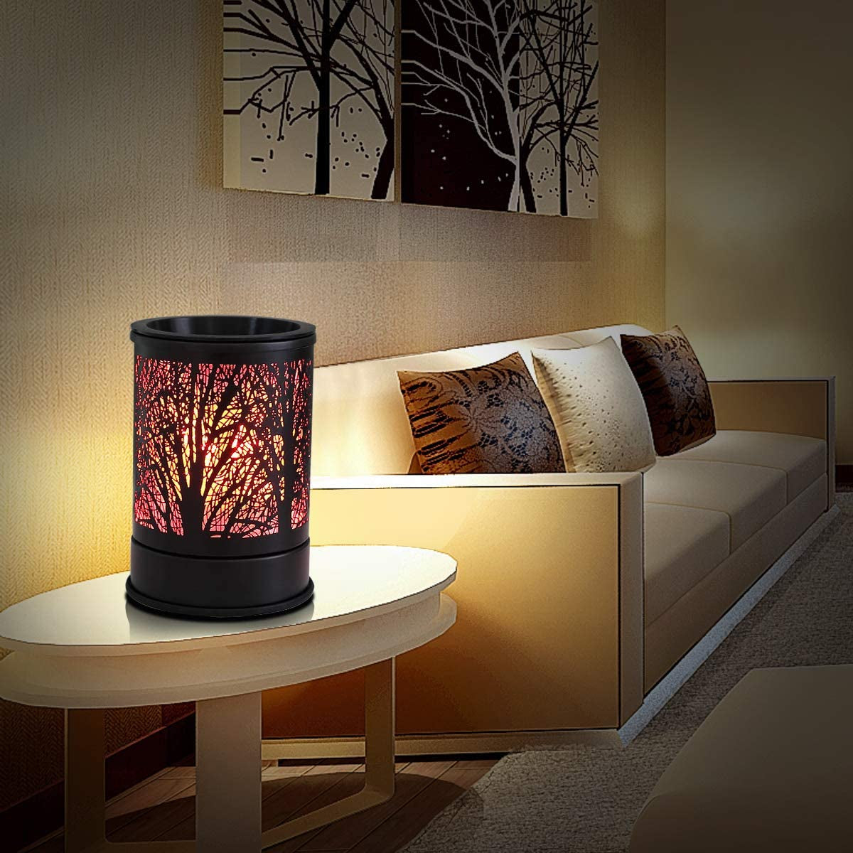 Fragrance Wax Melts Warmer with 7 Colors LED Changing Light Classic Black Forest Design Scent Oil Candle Warmer