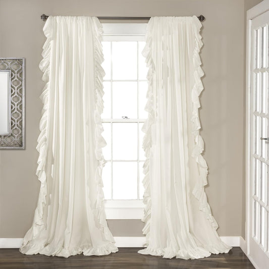 Reyna Ruffle Window Curtain Panel Set for Living, Dining, Bedroom (Pair), 54"W X 108"L, White