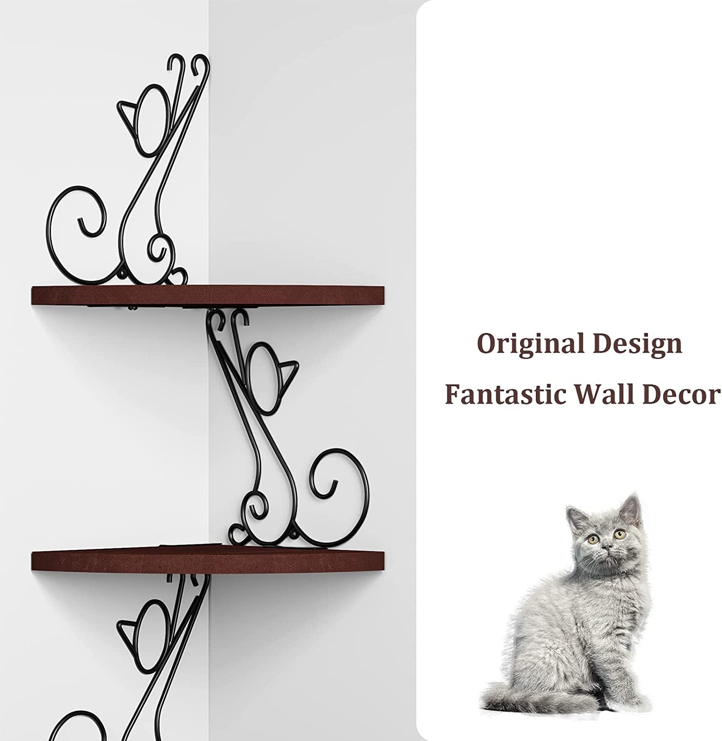 Corner Shelf Wall Mount, 4 Tier Floating Shelves for Wall, Easy-To-Assemble, Walnut Finish