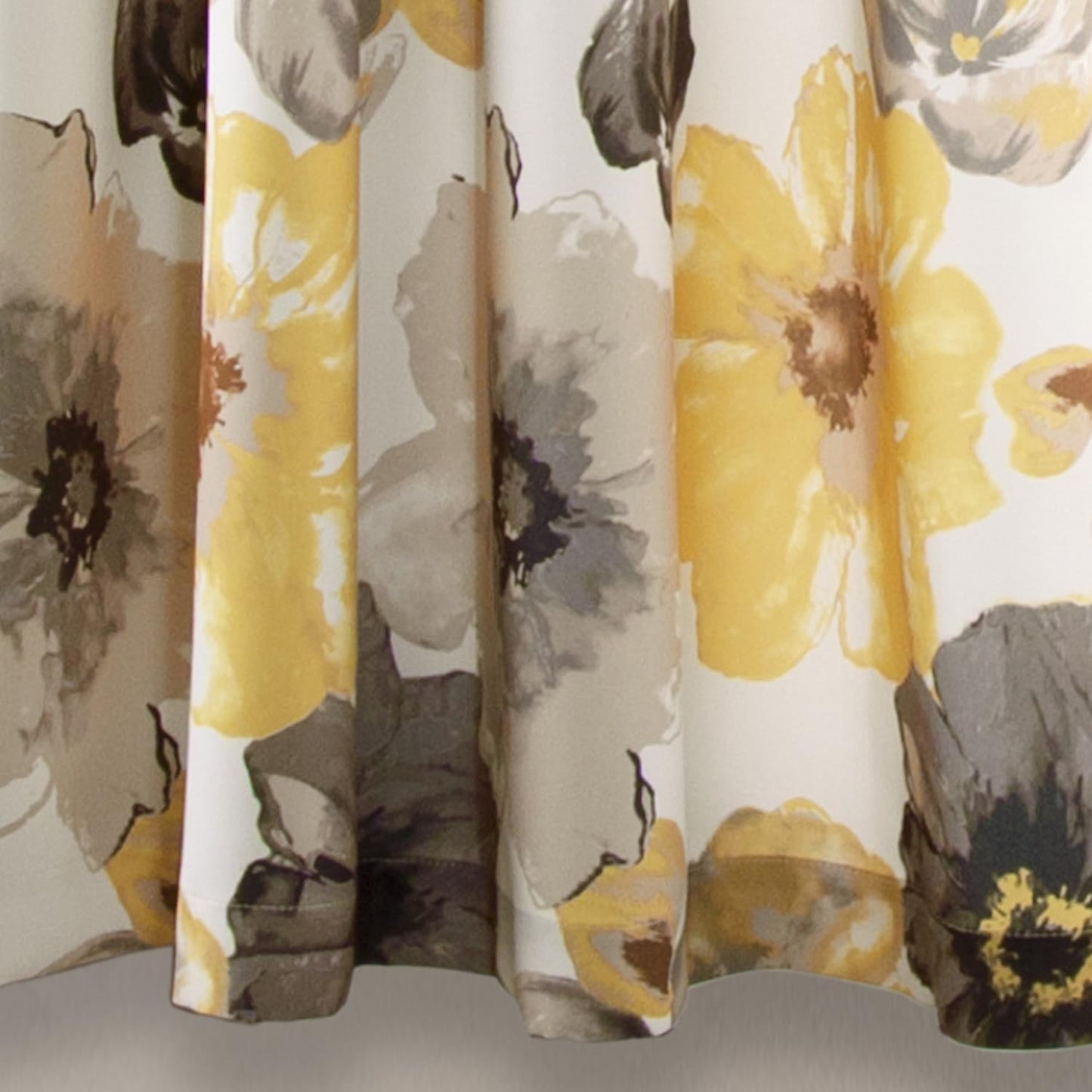 Leah Light Filtering Window Curtain Panel Pair Floral Insulated Grommet, 52"W X 63"L, Yellow and Gray
