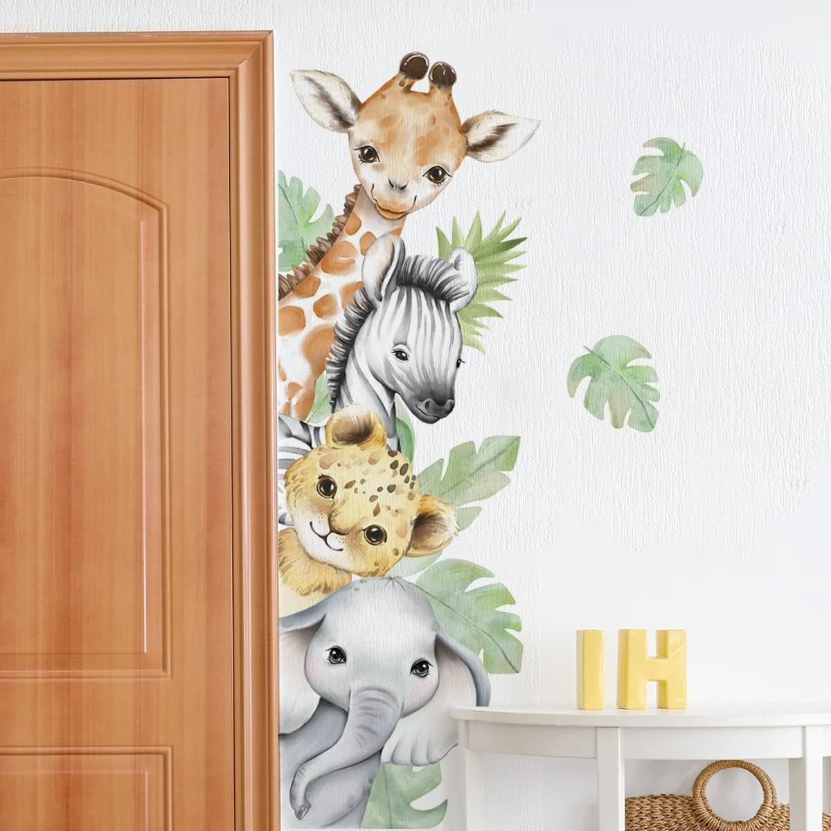 44.88 X 11.75 Inch Watercolor Jungle Animal Wall Decals Forest Animal Wall Sticker Elephant Lion Monkey Wall Decals for Baby Nursery Playroom Bedroom Classroom Kindergarten Wall Decor