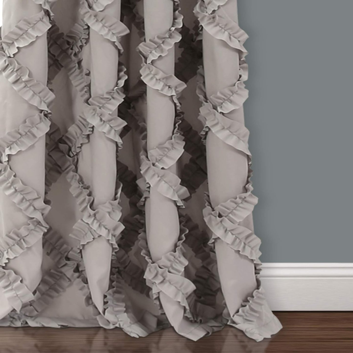 , Gray Ruffle Diamond Curtains Textured Window Panel Set for Living, Dining Room, Bedroom (Pair), 95” X 54