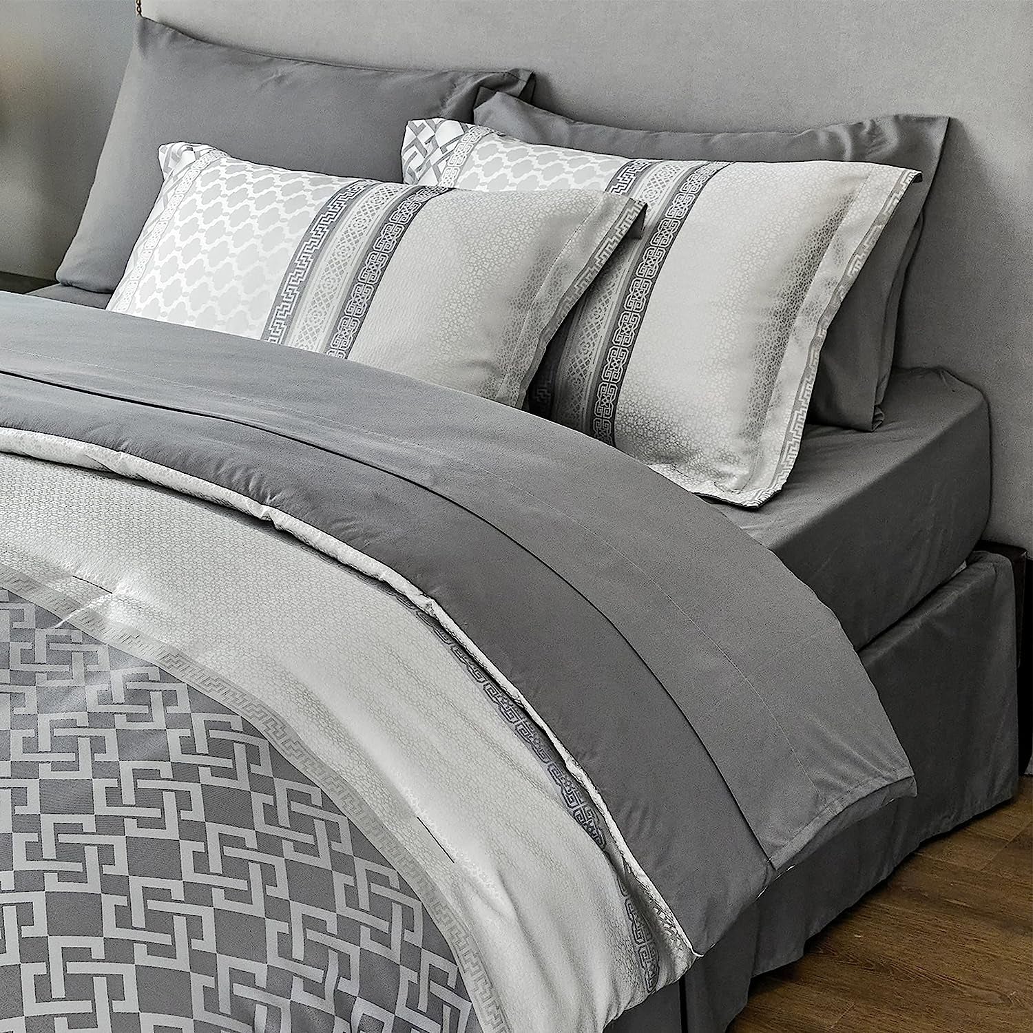 Queen Size Bedding Set - 7 Pieces Hotel Style Queen Bed in a Bag，Grey Comforter Set with Comforter, Sheets, Pillowcases & Shams