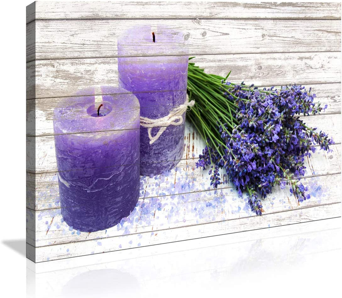Canvas Wall Art in Purple Candles and Lavender Flower Painting