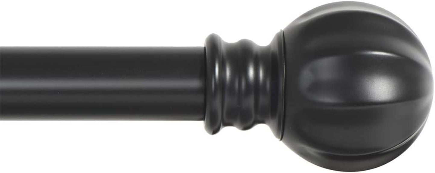 Curtain Rod with Ball Finials - 1 Inch Pole. 28 to 48 Inch. Black