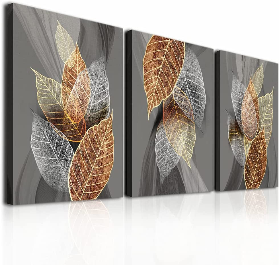 Wall Art Decor Black Paintings Abstract Leaves Pictures Artwork 3 Pieces