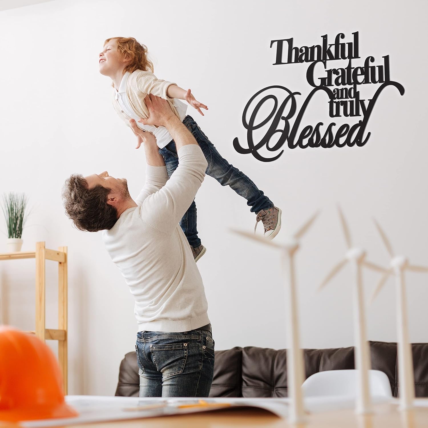Thankful Grateful Blessed Wall Decor – Home Thankful Iron Wall Decor Blessed Wall Signs for Home Decor Entry Way (Large - 18"X12")