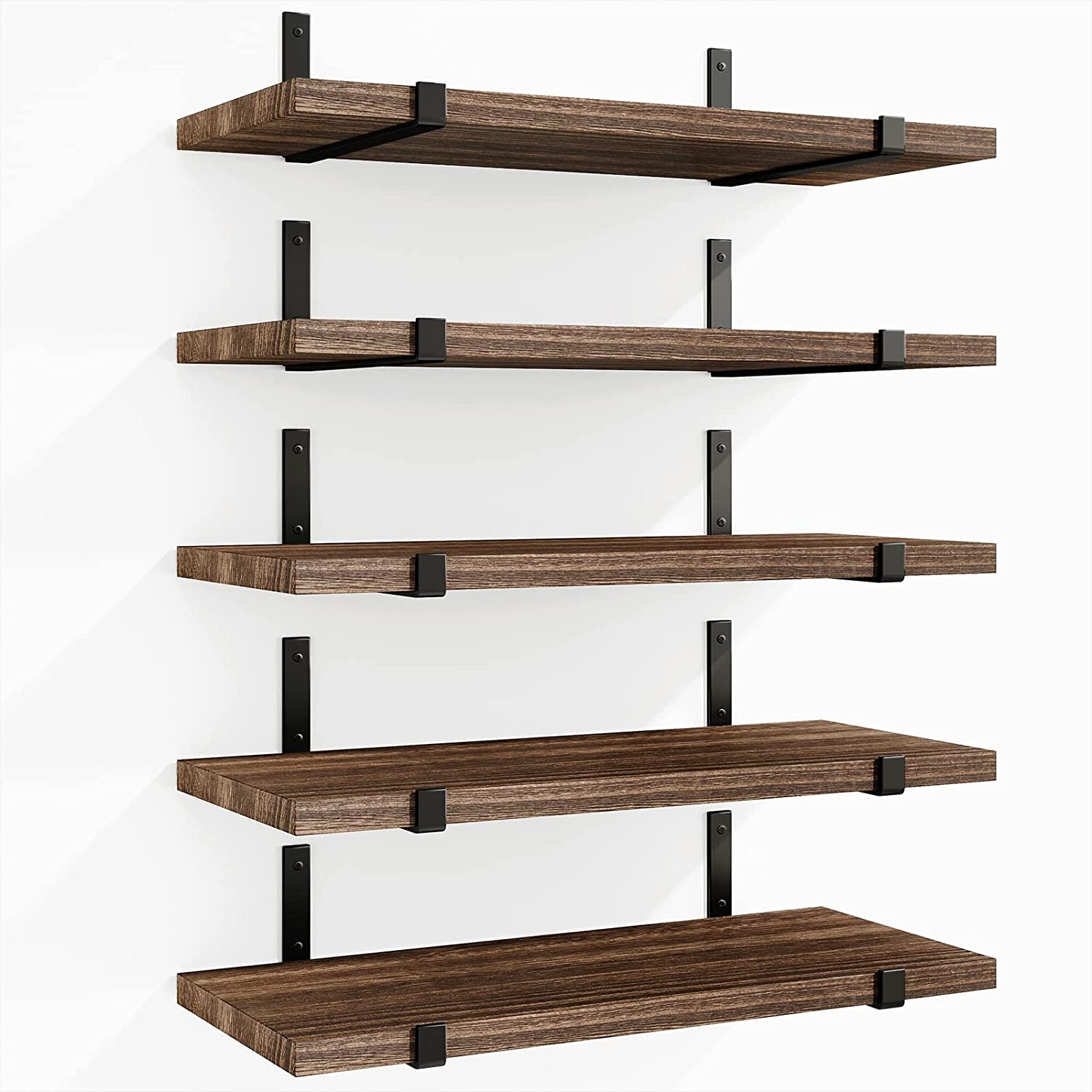 Fixwal Floating Shelves, Width 4.7In Wall Shelves Set of 5, Rustic Wood Wall (Dark Carbonized Black)