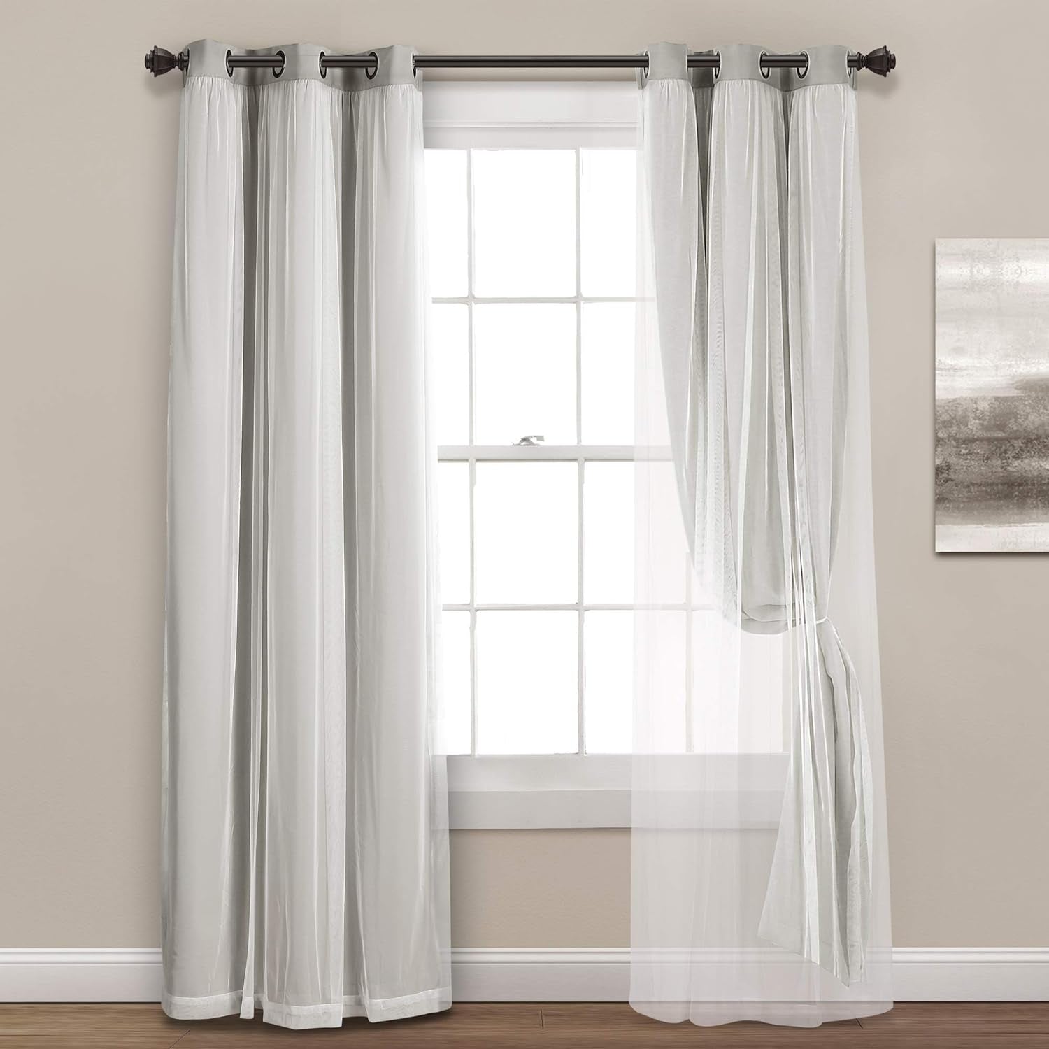 Sheer Grommet Curtains Panel with Insulated Blackout Lining, Room Darkening Window Curtain Set (Pair), 38"W X 108"L, Light Gray