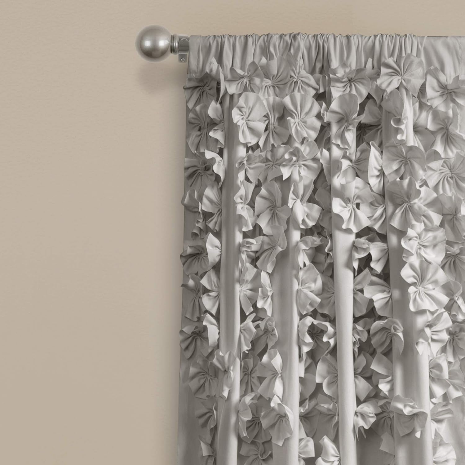Riley Window Curtain Semi-Sheer Ruffled Textured Bow Window Panel for Living, Dining Room, Bedroom (Single), 54"W X 84"L, Light Gray