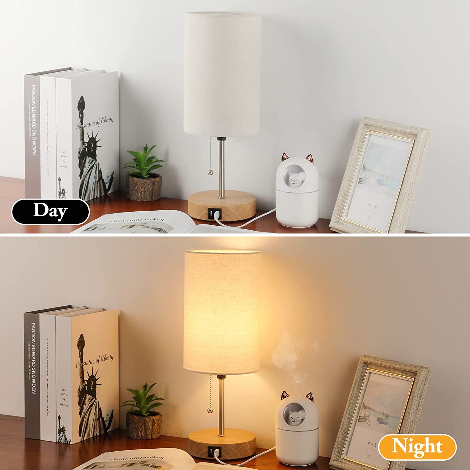 Set of 2 Table Lamps with 2 USB Ports, Modern Lamps with Pull Chain