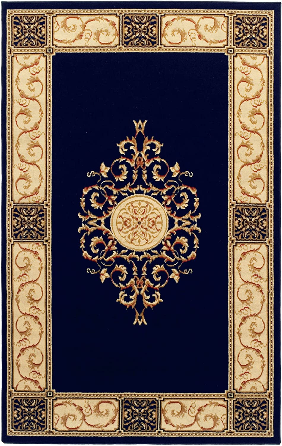 Elegant Floral Medallion Design Area Rug, 6' X 9', Midnight Blue